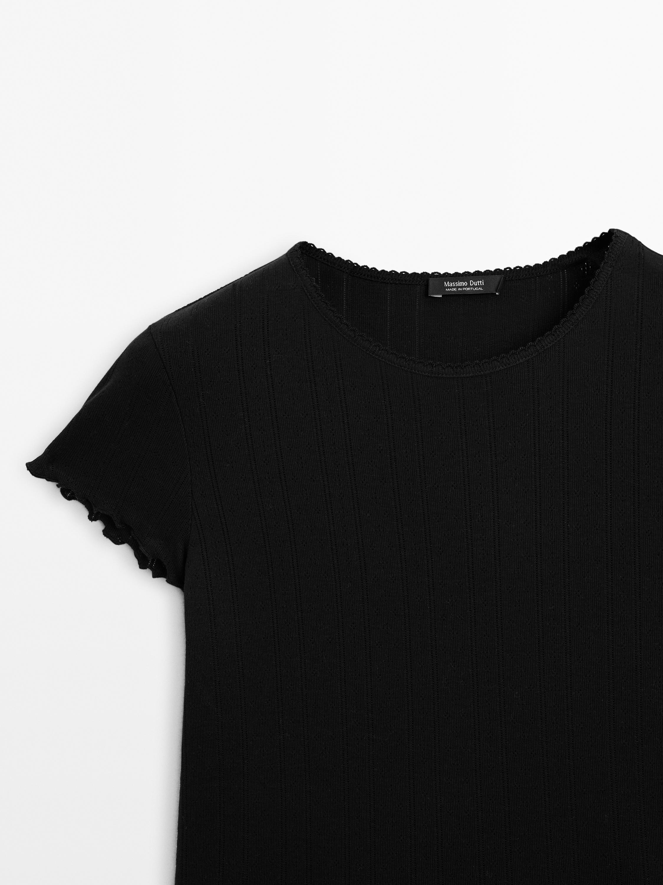 T-shirt pointelle ajouré en coton