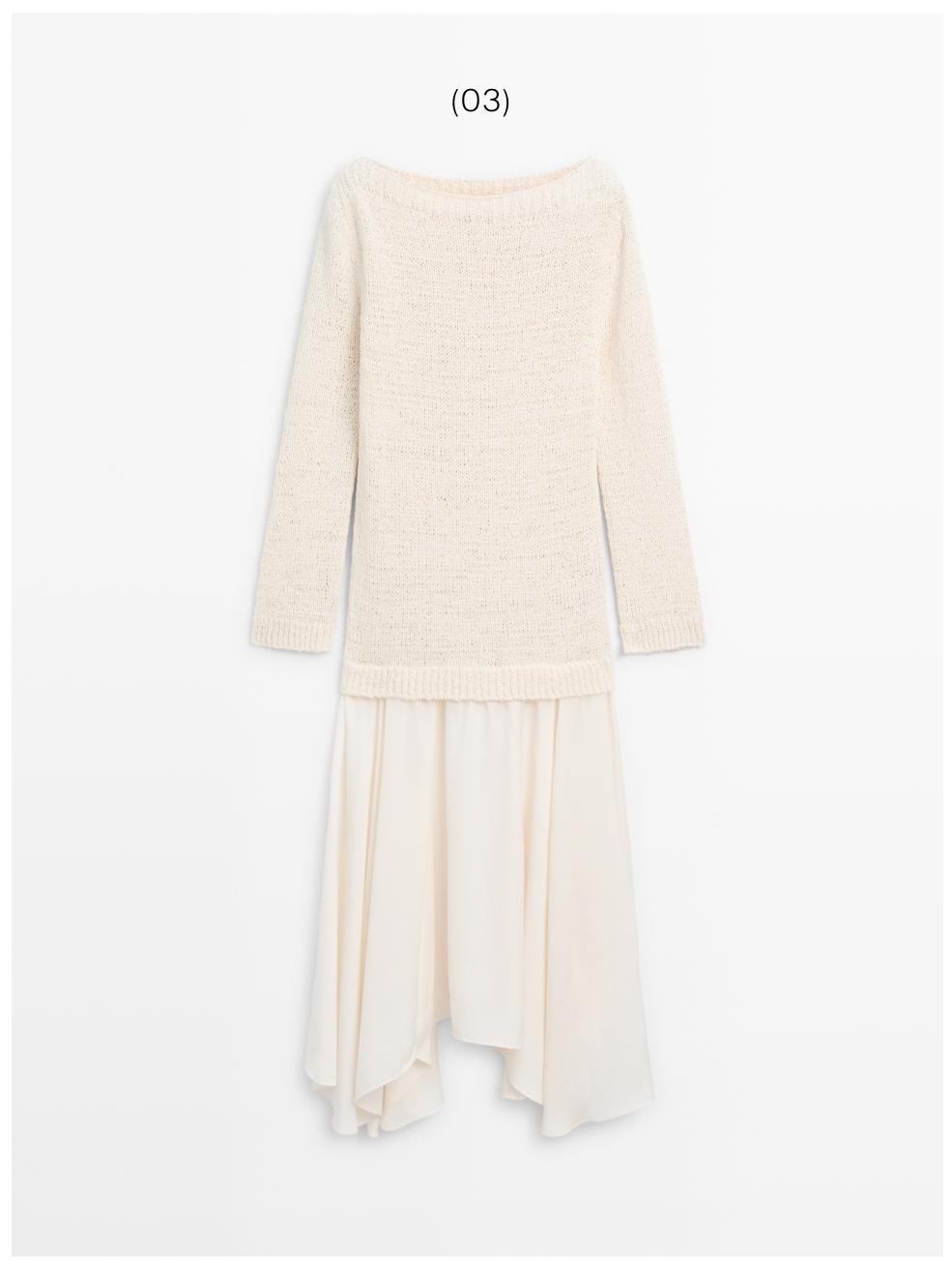 Combined asymmetric midi dress — CREAM