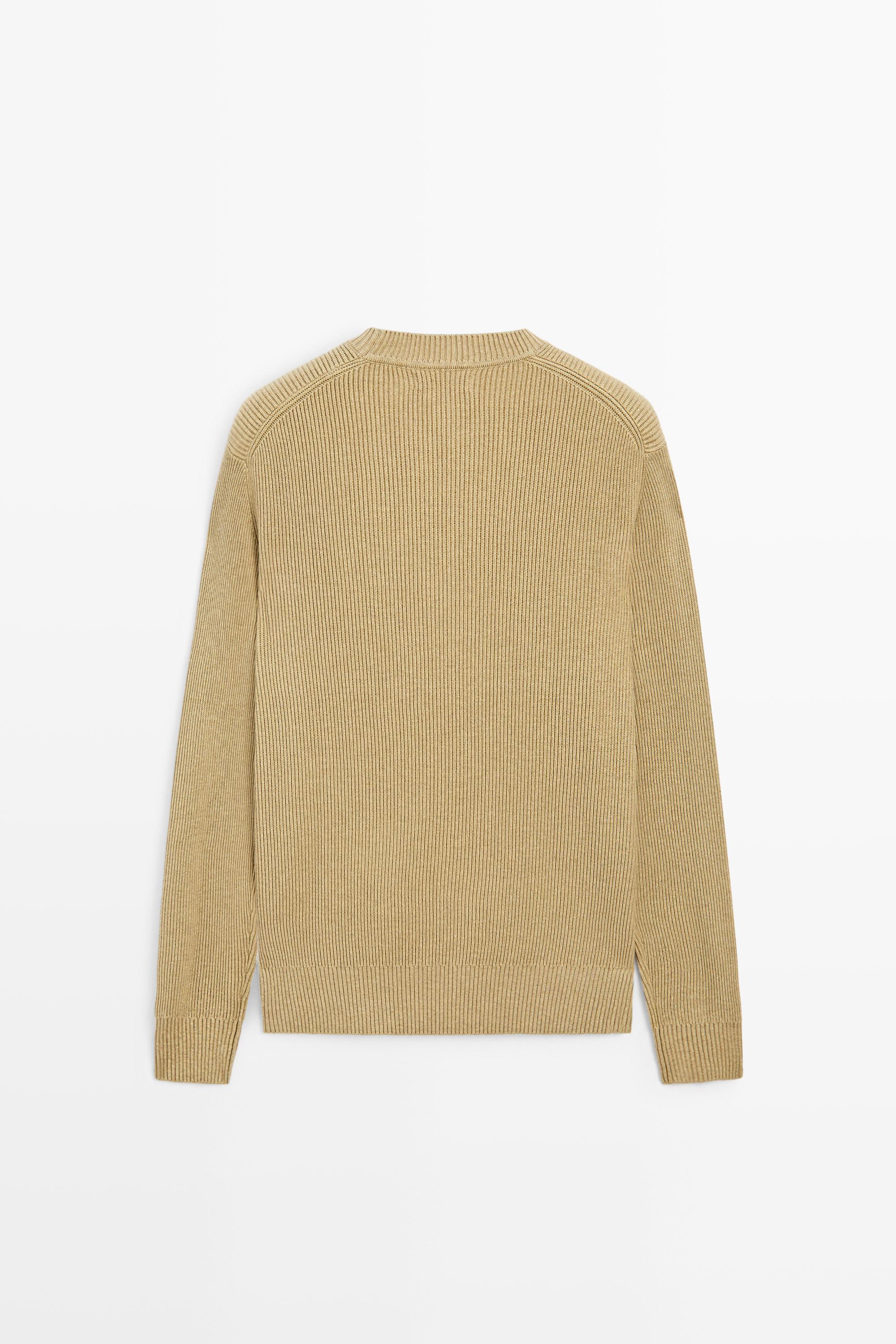 Cotton blend ribbed knit sweater — CREAM