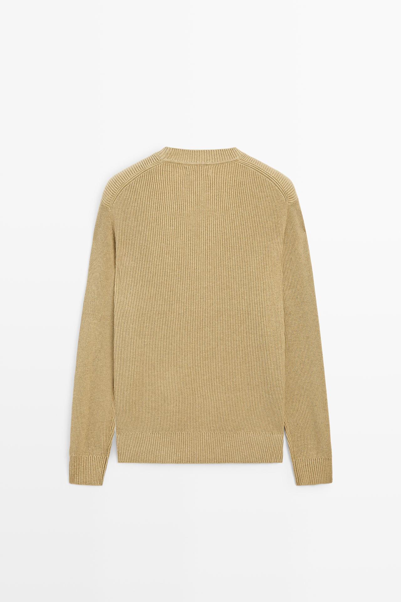 Cotton blend ribbed knit sweater — CREAM