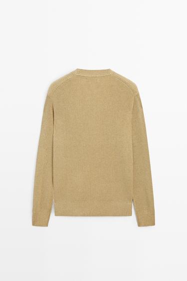 Cotton blend ribbed knit sweater — CREAM 6