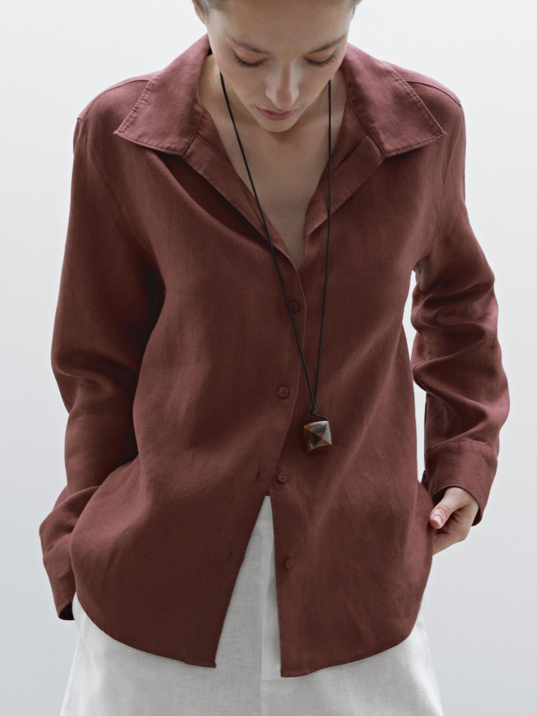 Open collar shirt 100% linen