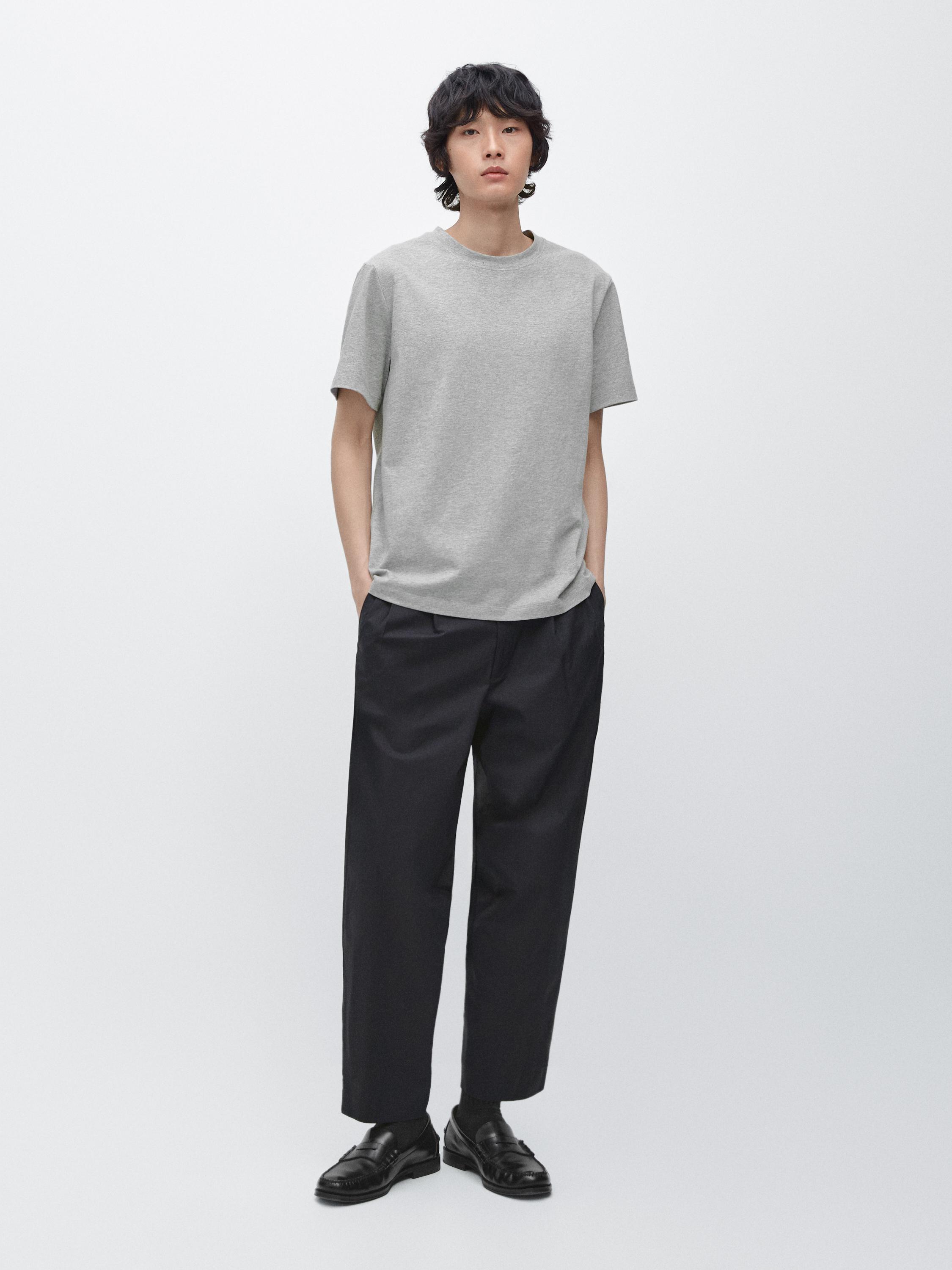 Short sleeve cotton melange T-shirt — GREY MARL
