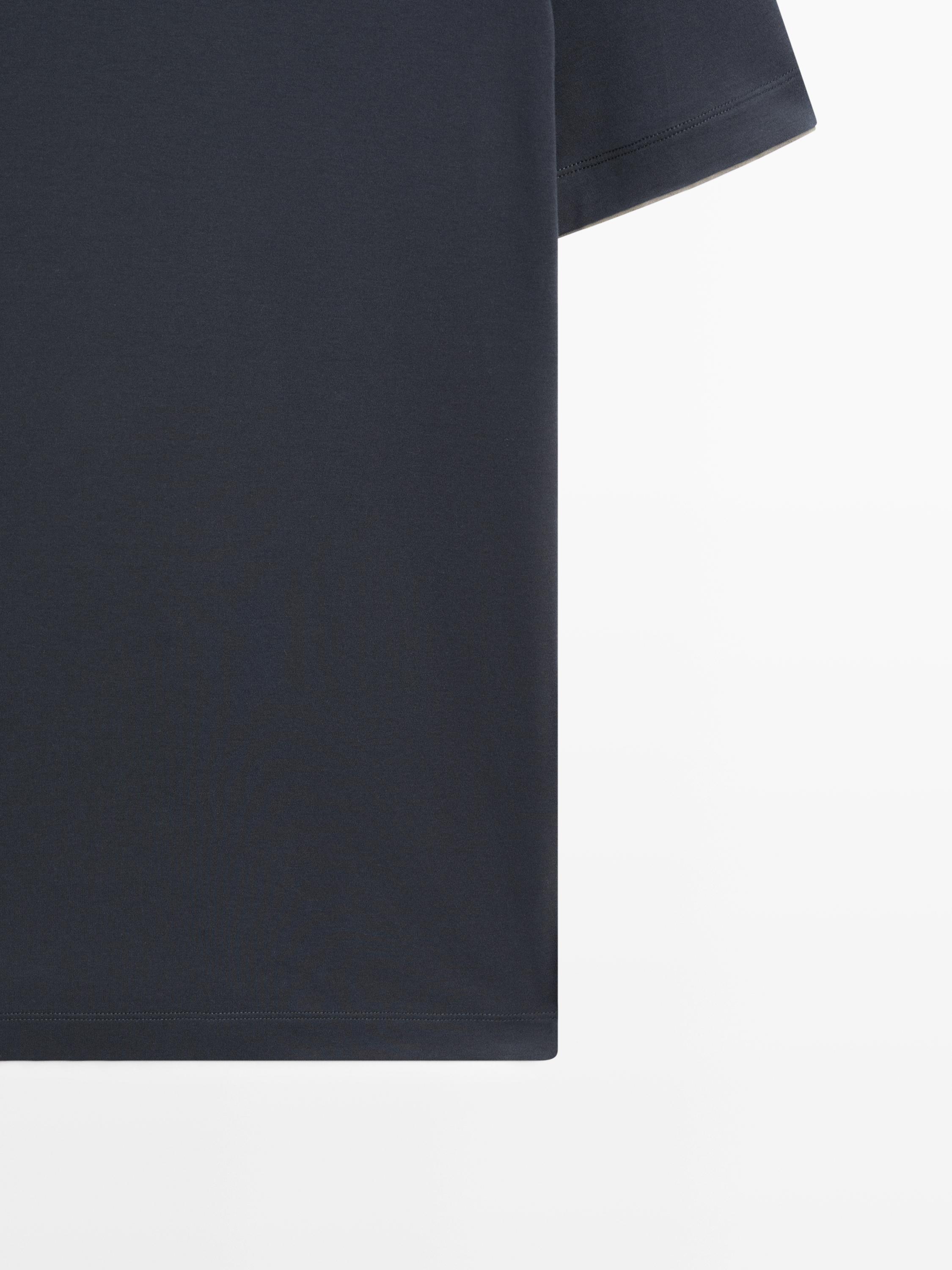 100% cotton T-shirt with contrast neckline — NAVY BLUE