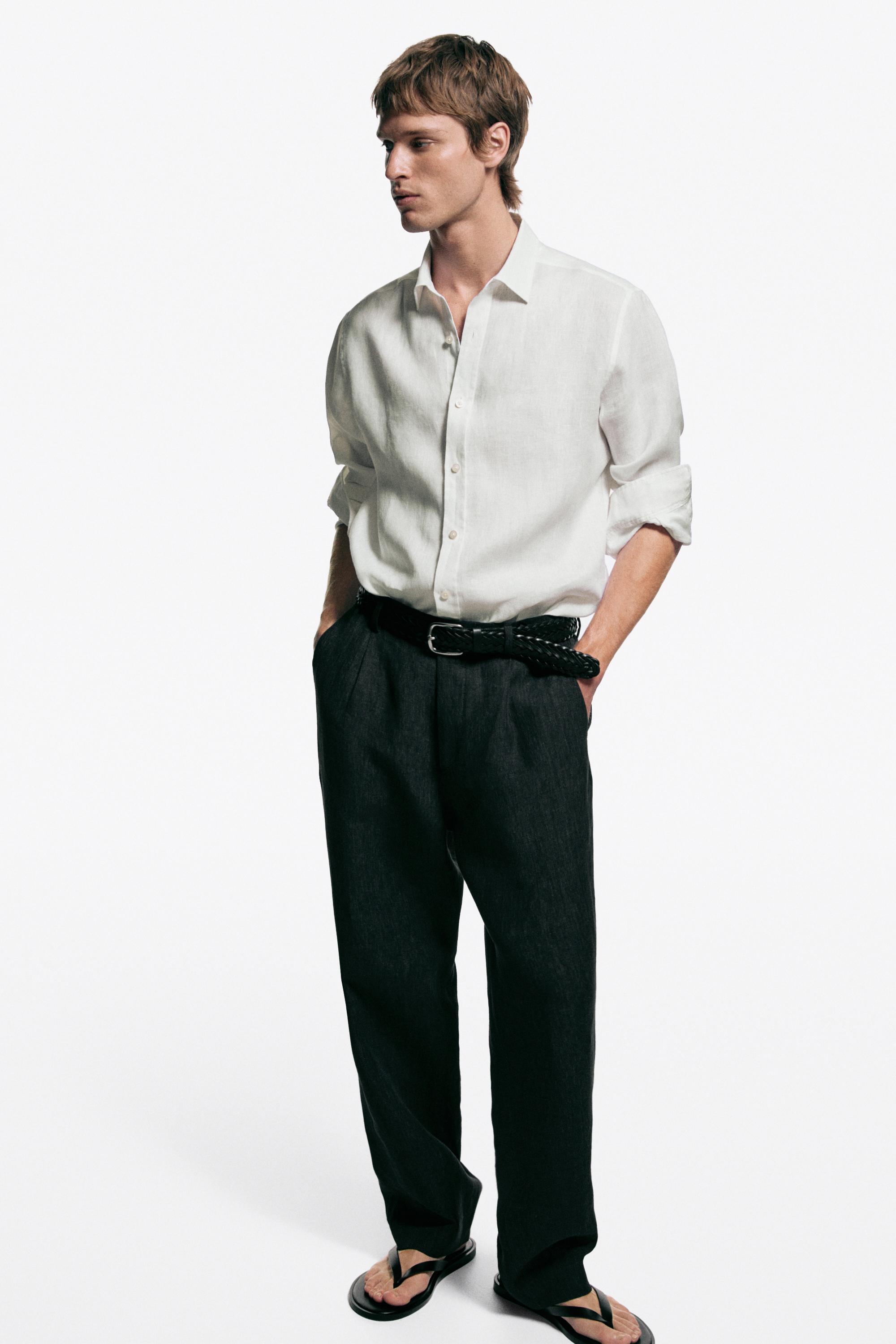100% linen slim fit shirt — WHITE