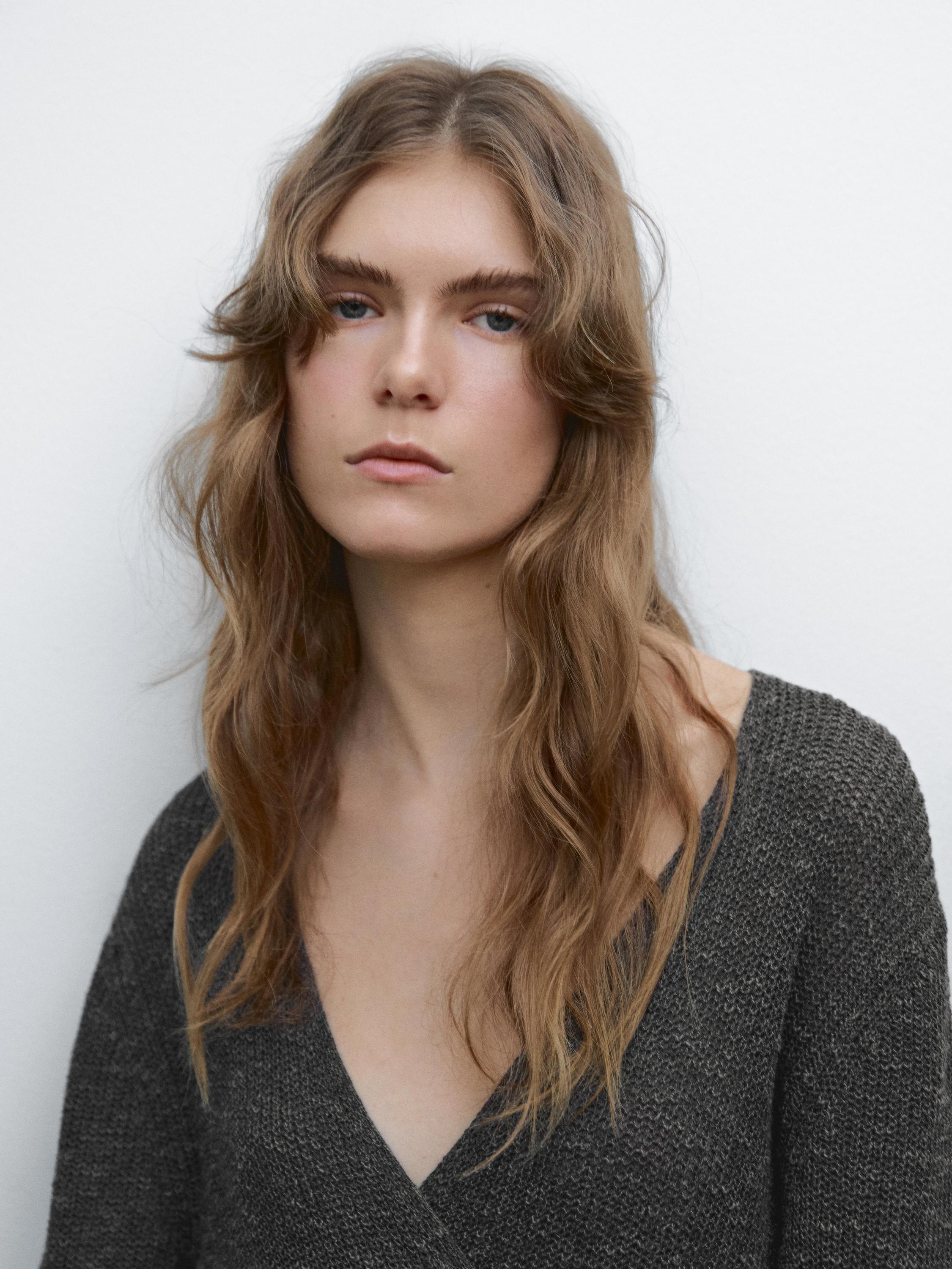 Knit crossover cardigan with tie detail