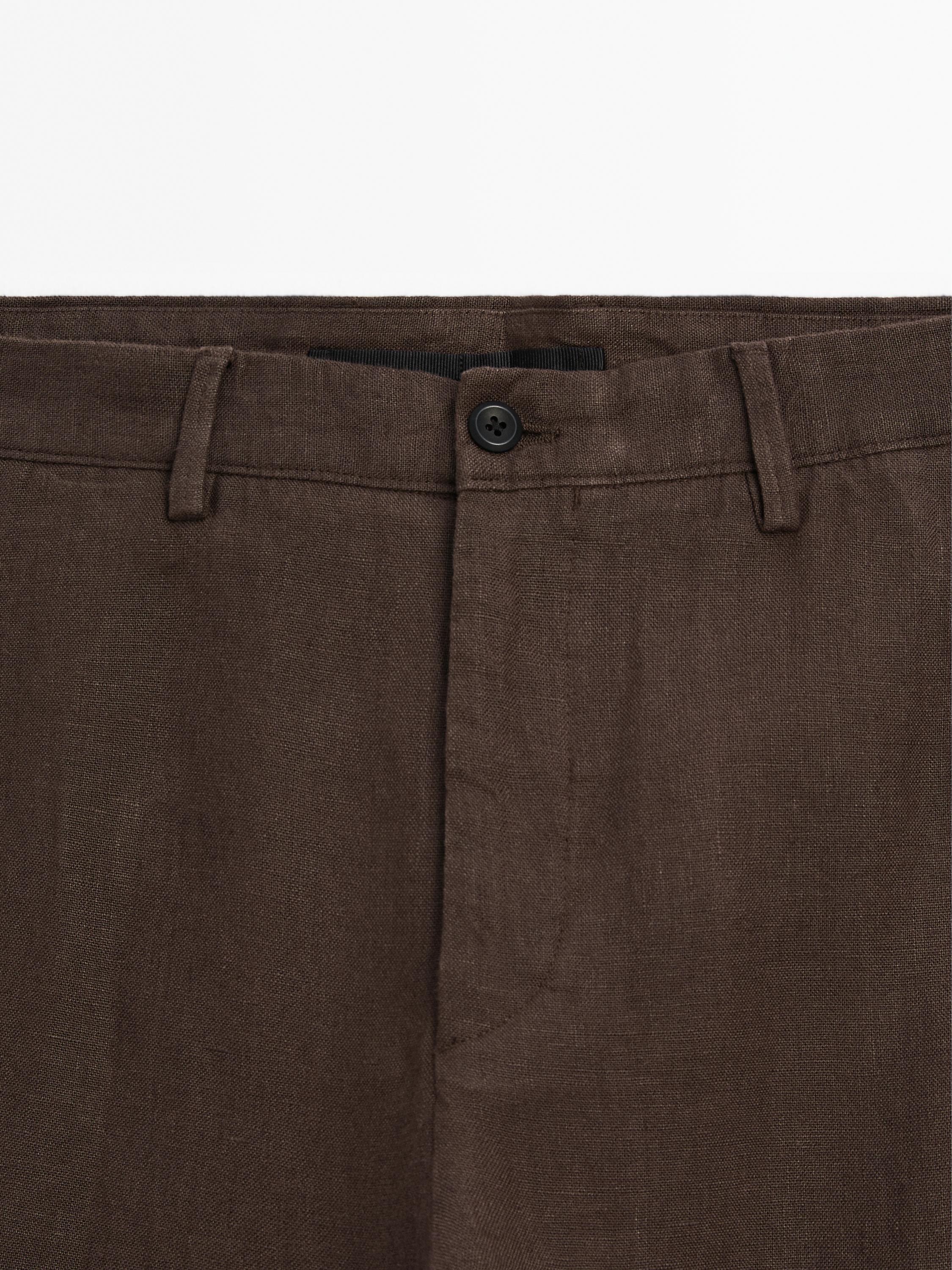 100% linen straight-leg trousers