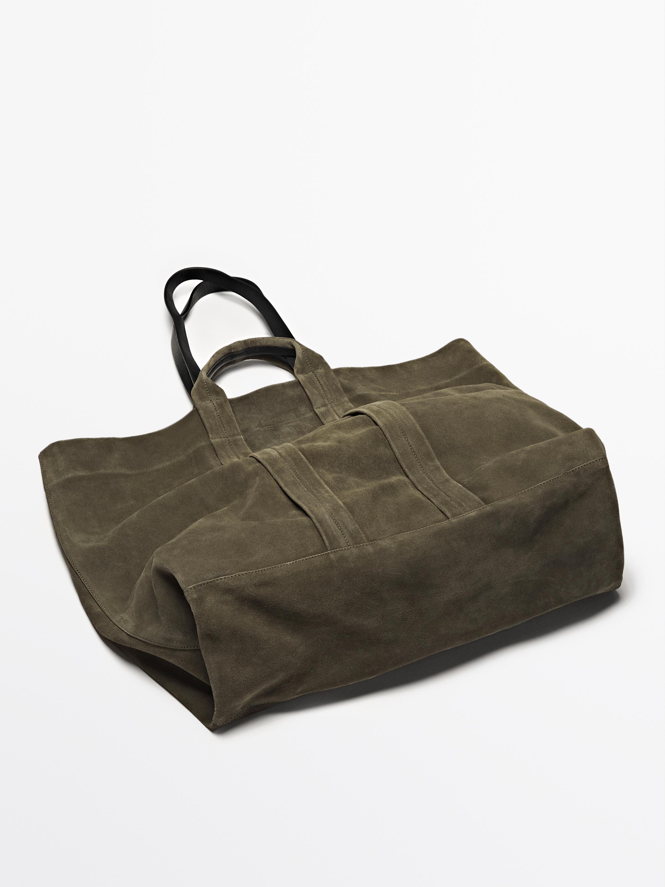 Split suede leather shopper bag