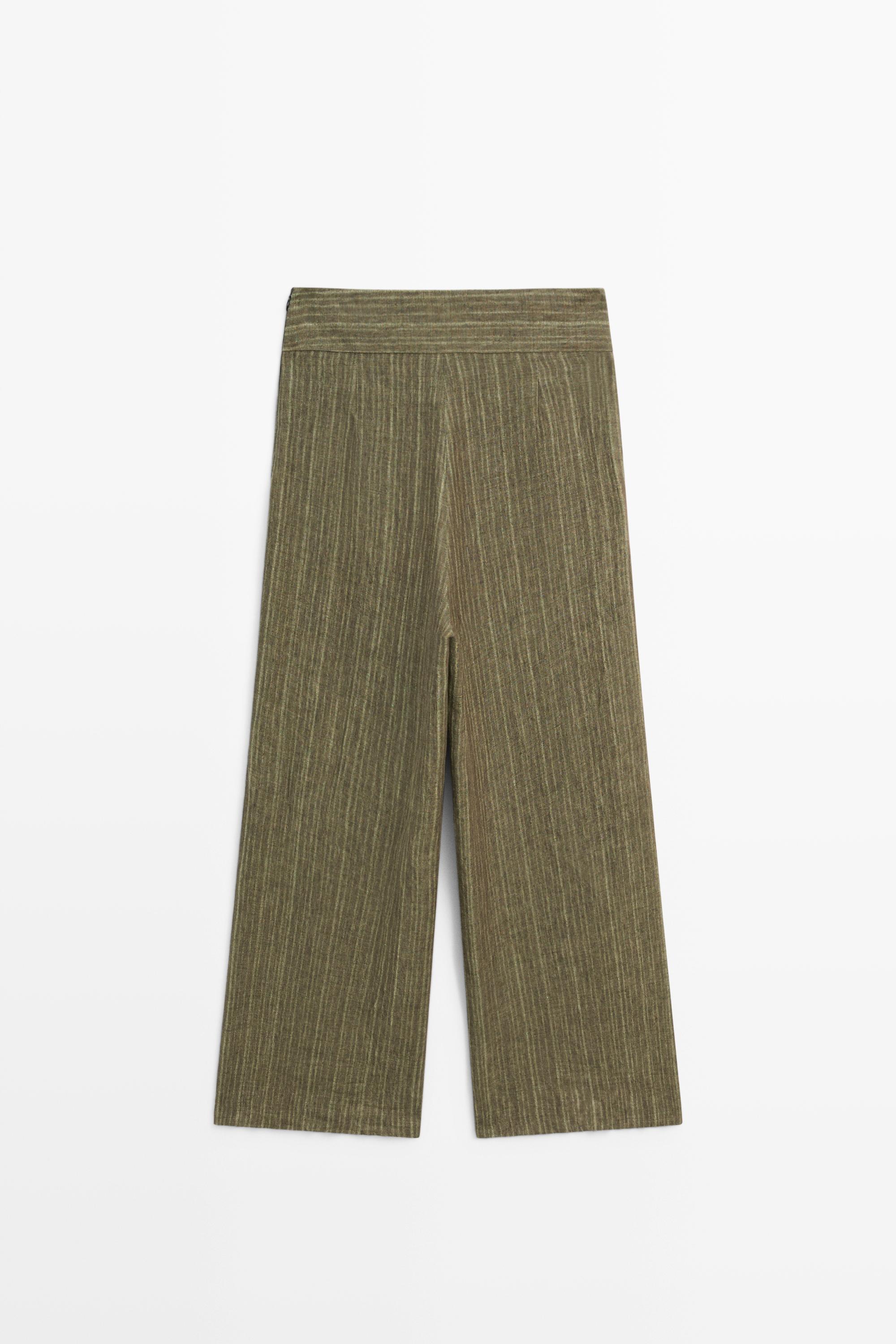 Total look linen trousers with corset belt detail — GREEN