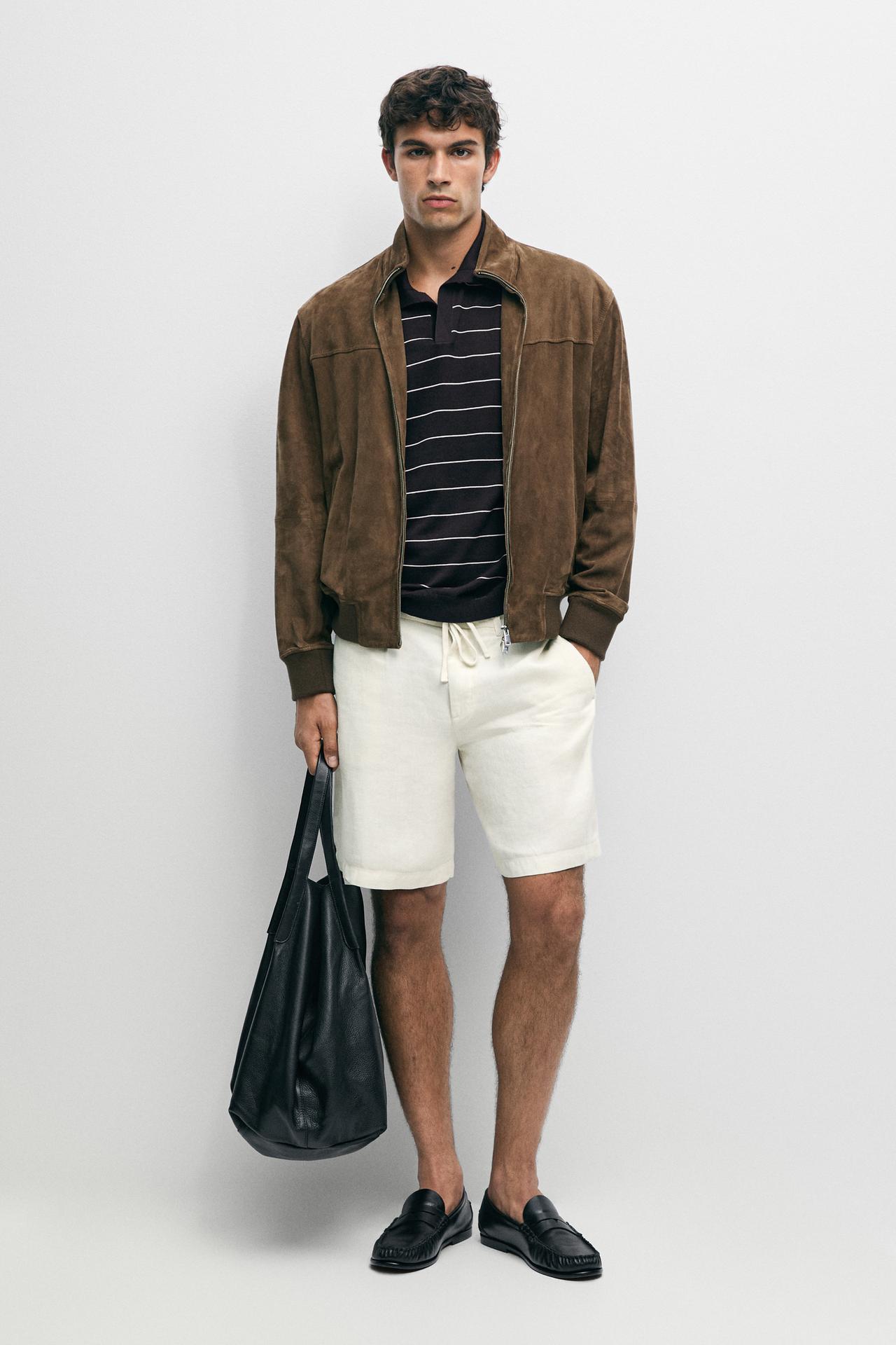 100% linen short Bermuda shorts — SAND