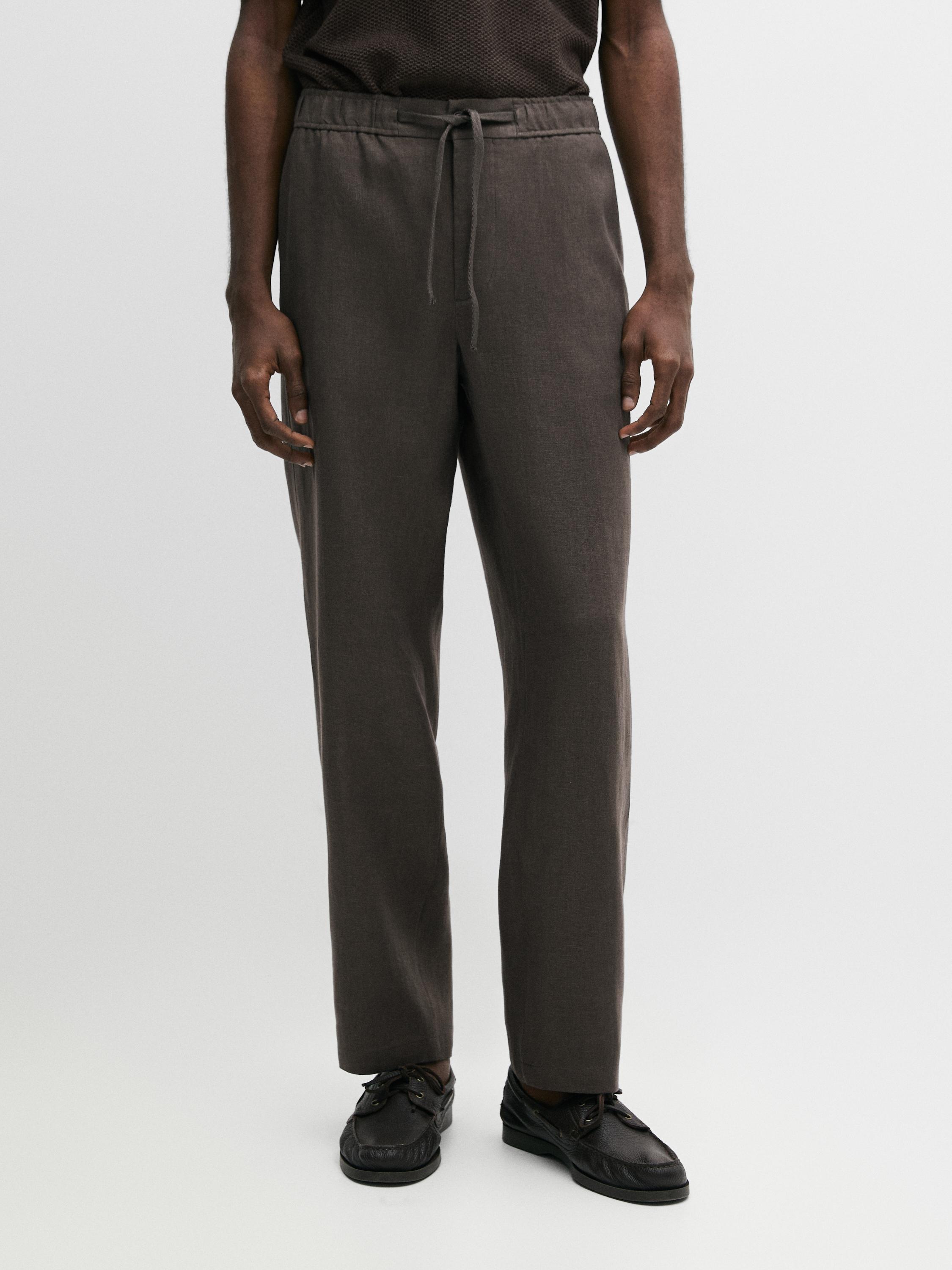 Linen jogger fit pants — Greyish green