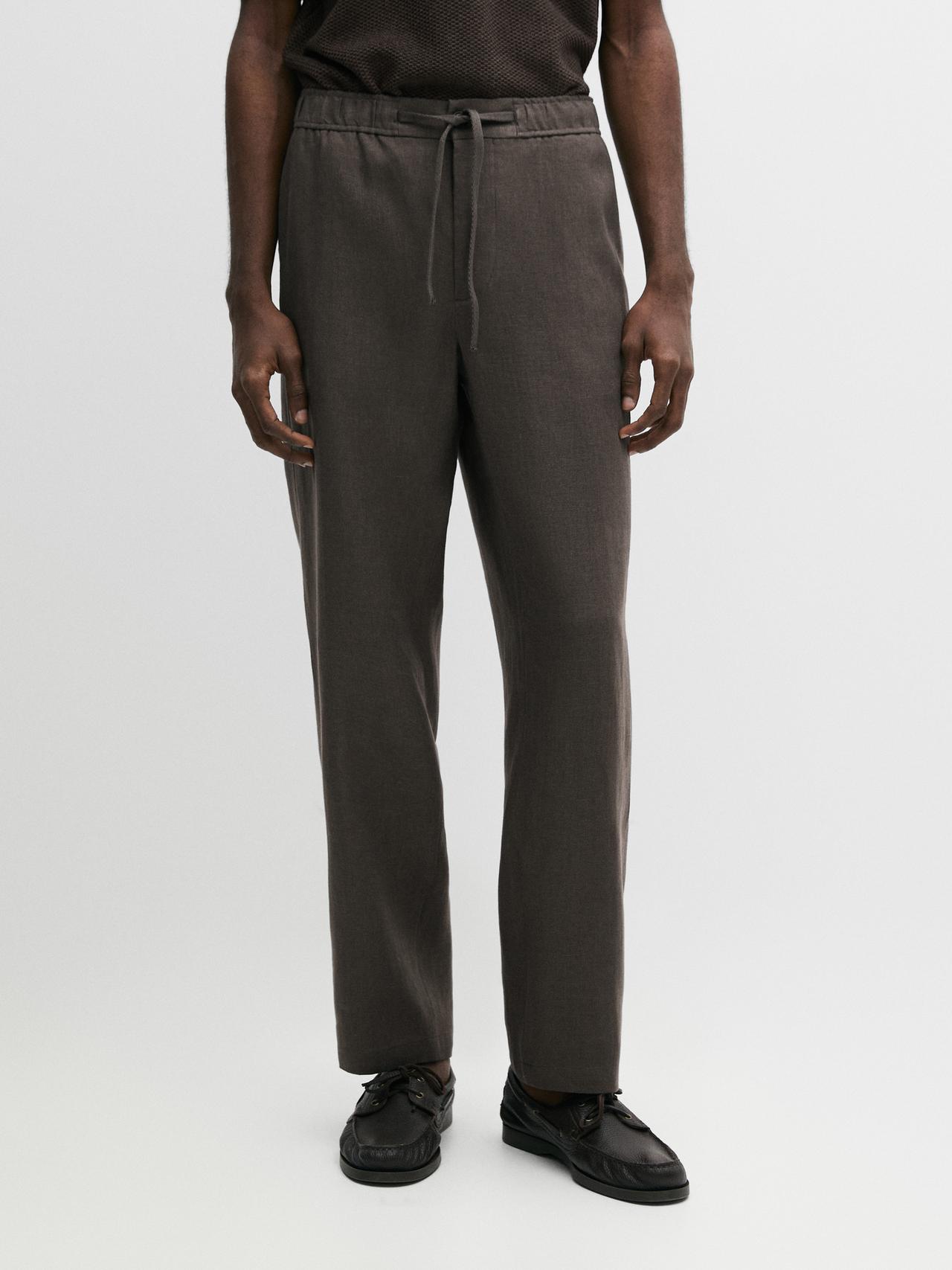 Linen jogger fit pants — Greyish green