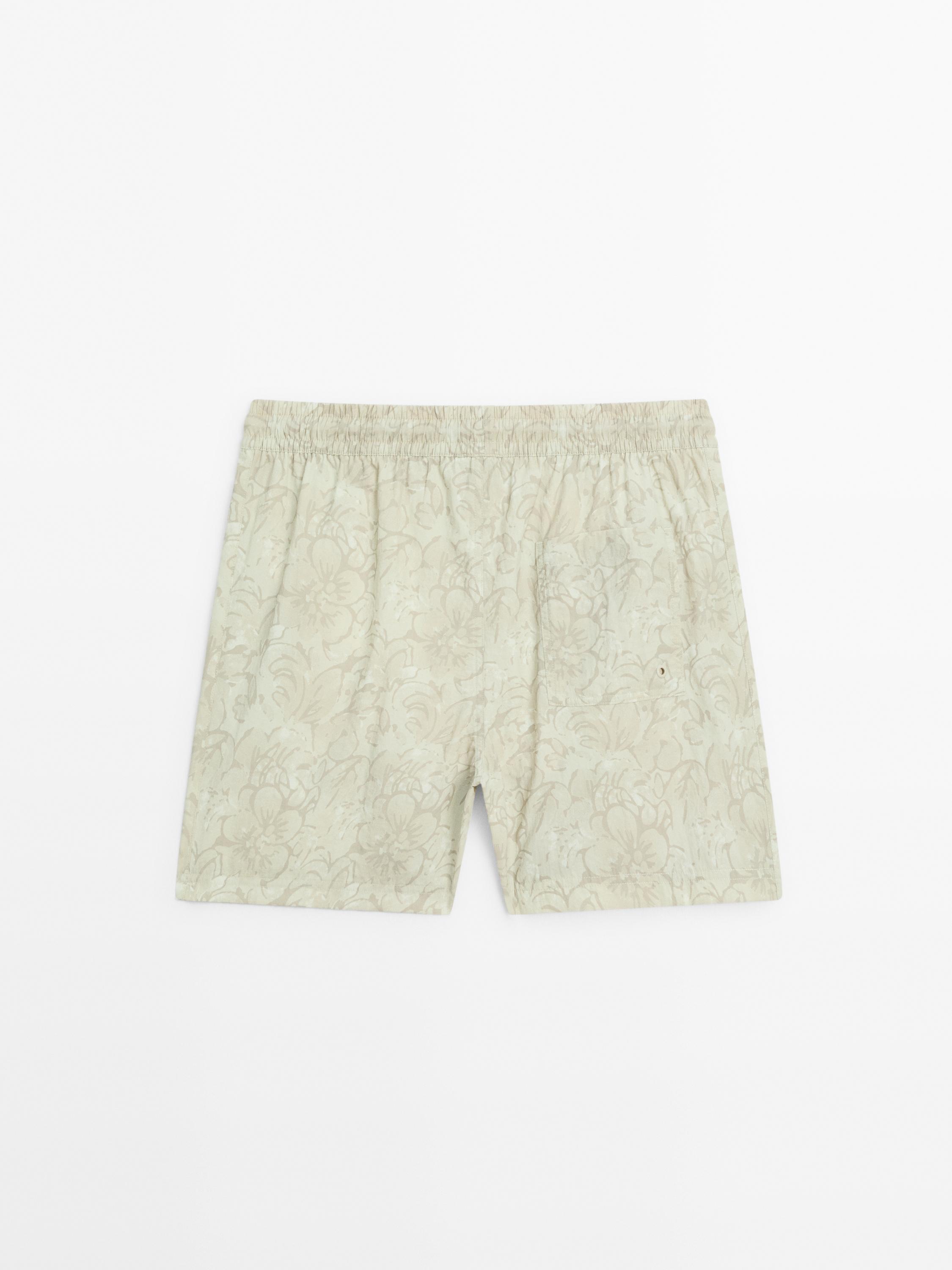 Printed swimming trunks with elastic waistband