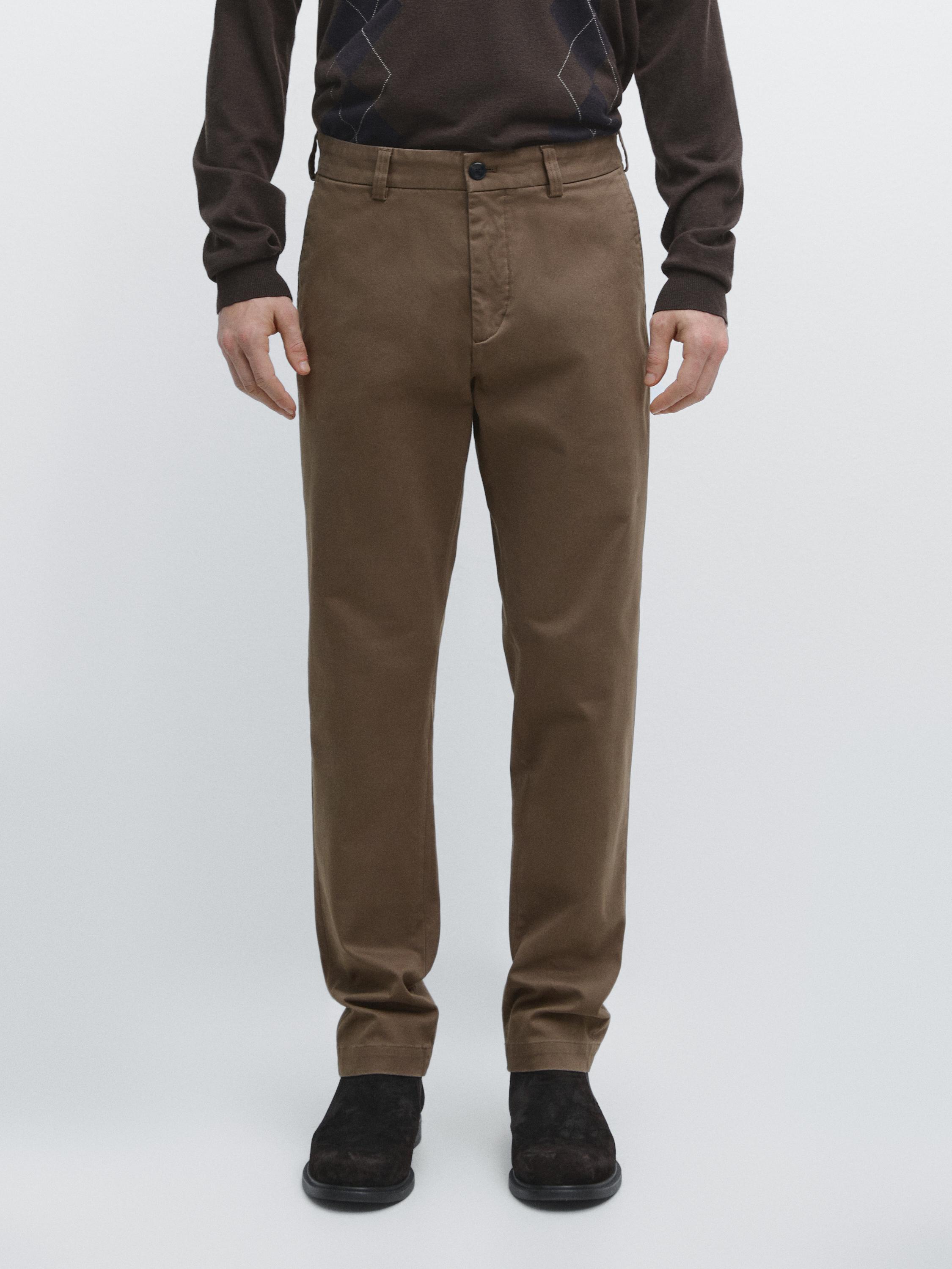 Tapered fit micro textured trousers — MINK