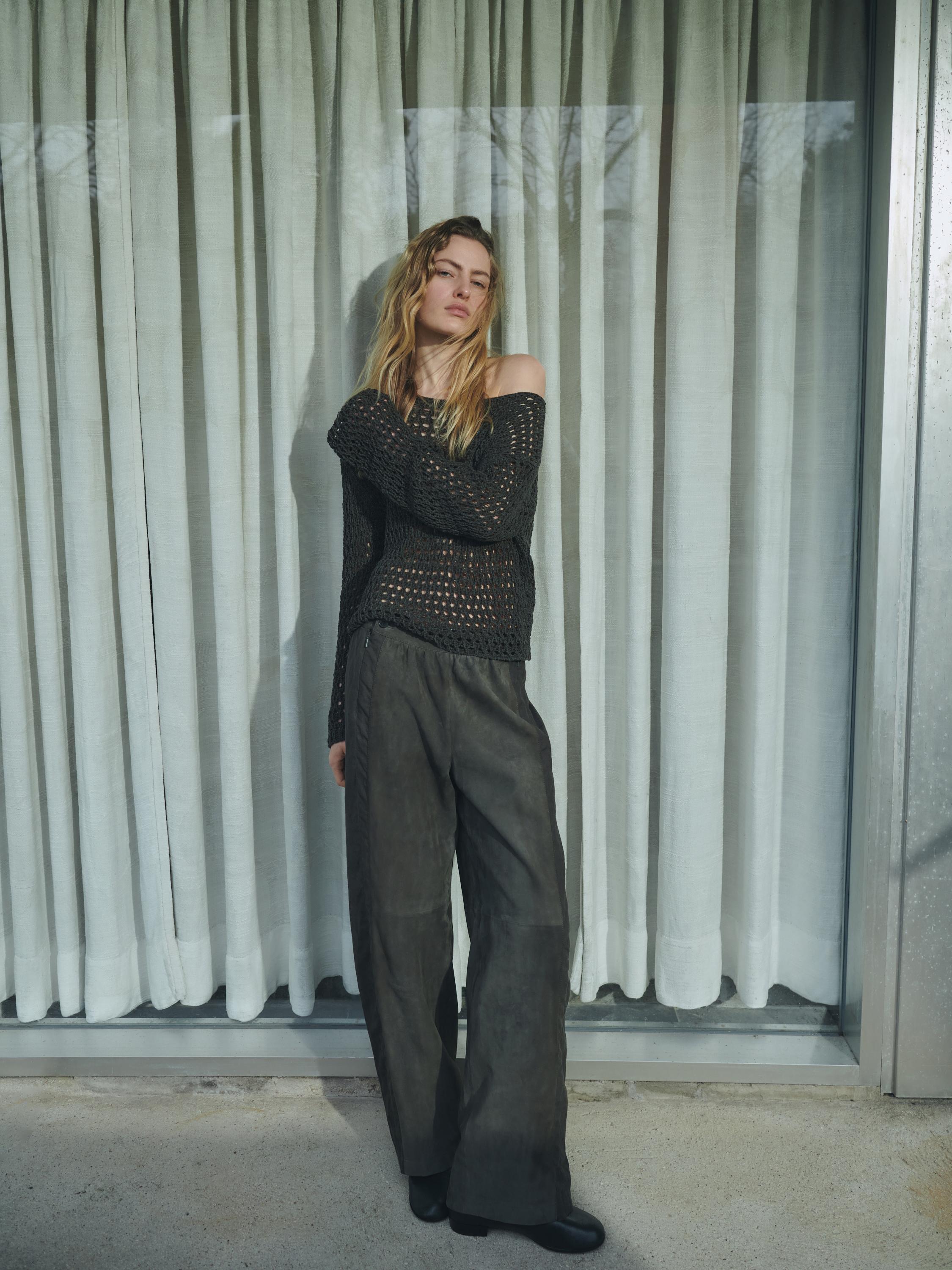 Cotton blend cutwork sweater