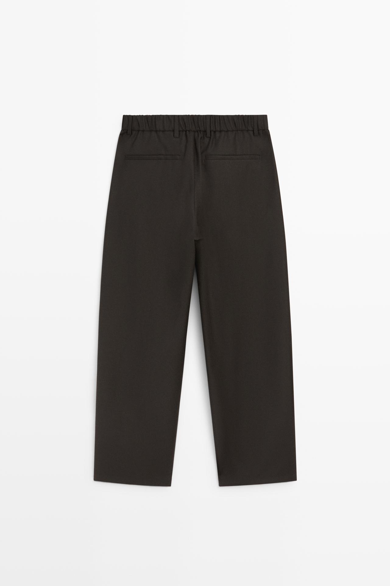 100% Wool Pants with Waist Detail — BROWN
