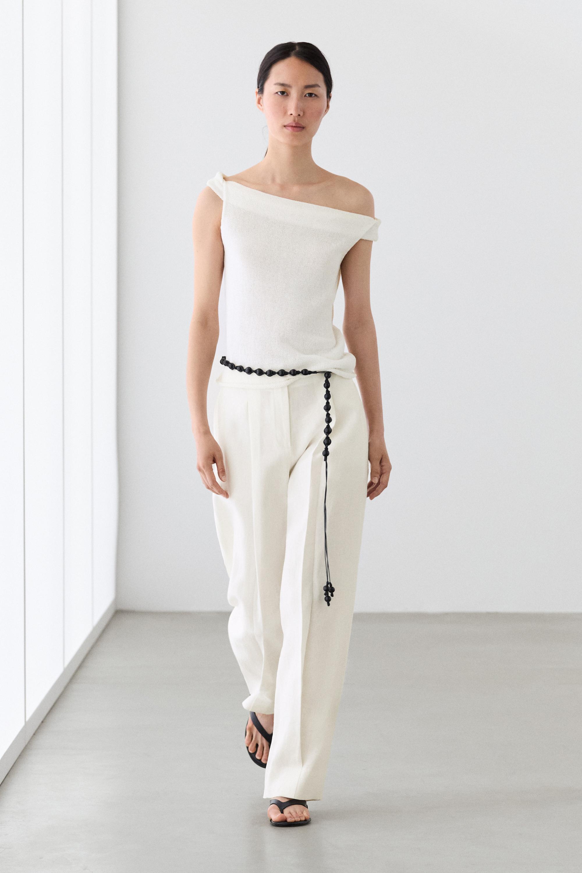 Linen trousers with darts — Off white