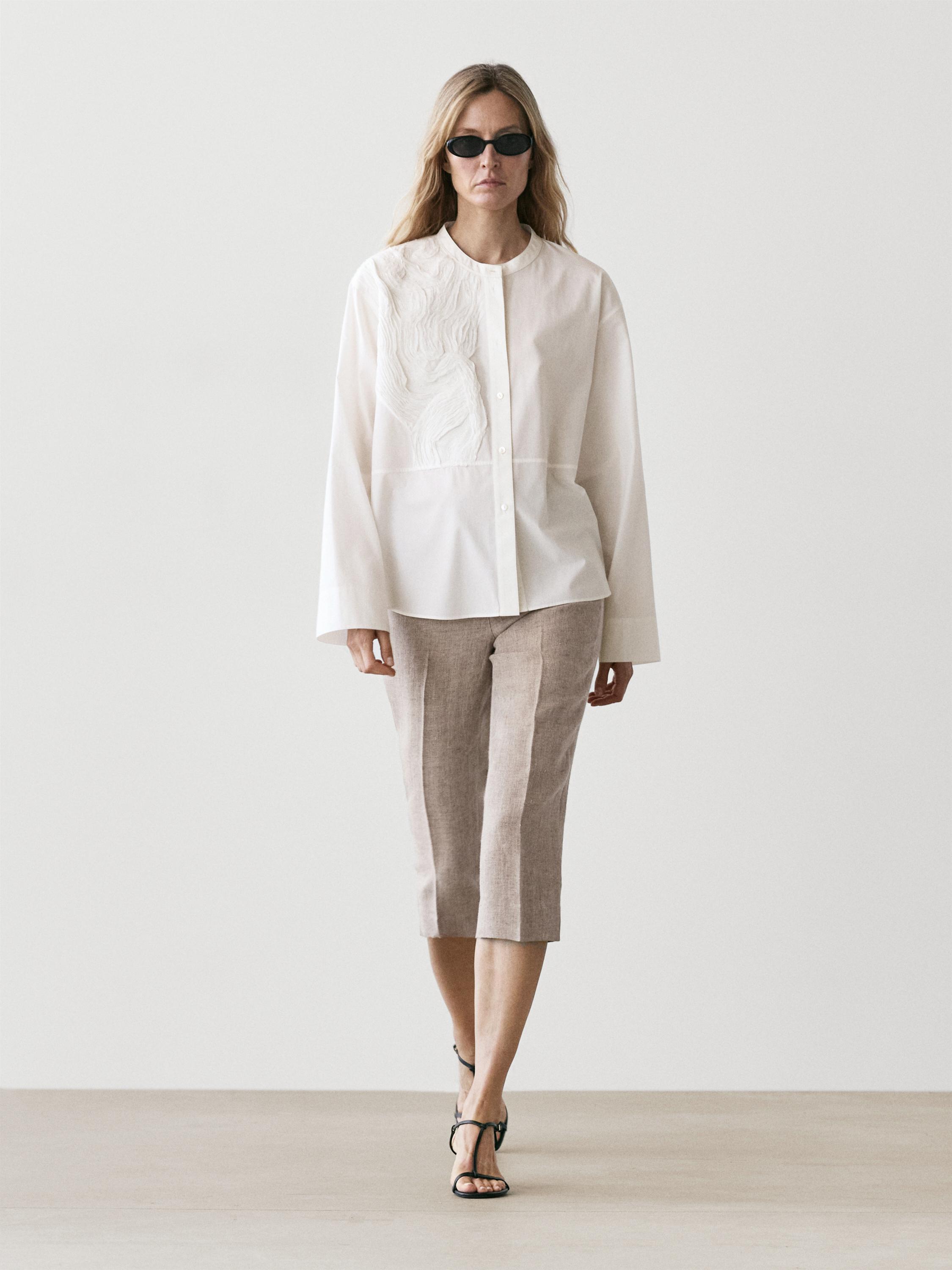 Cotton blend shirt with embroidered detail