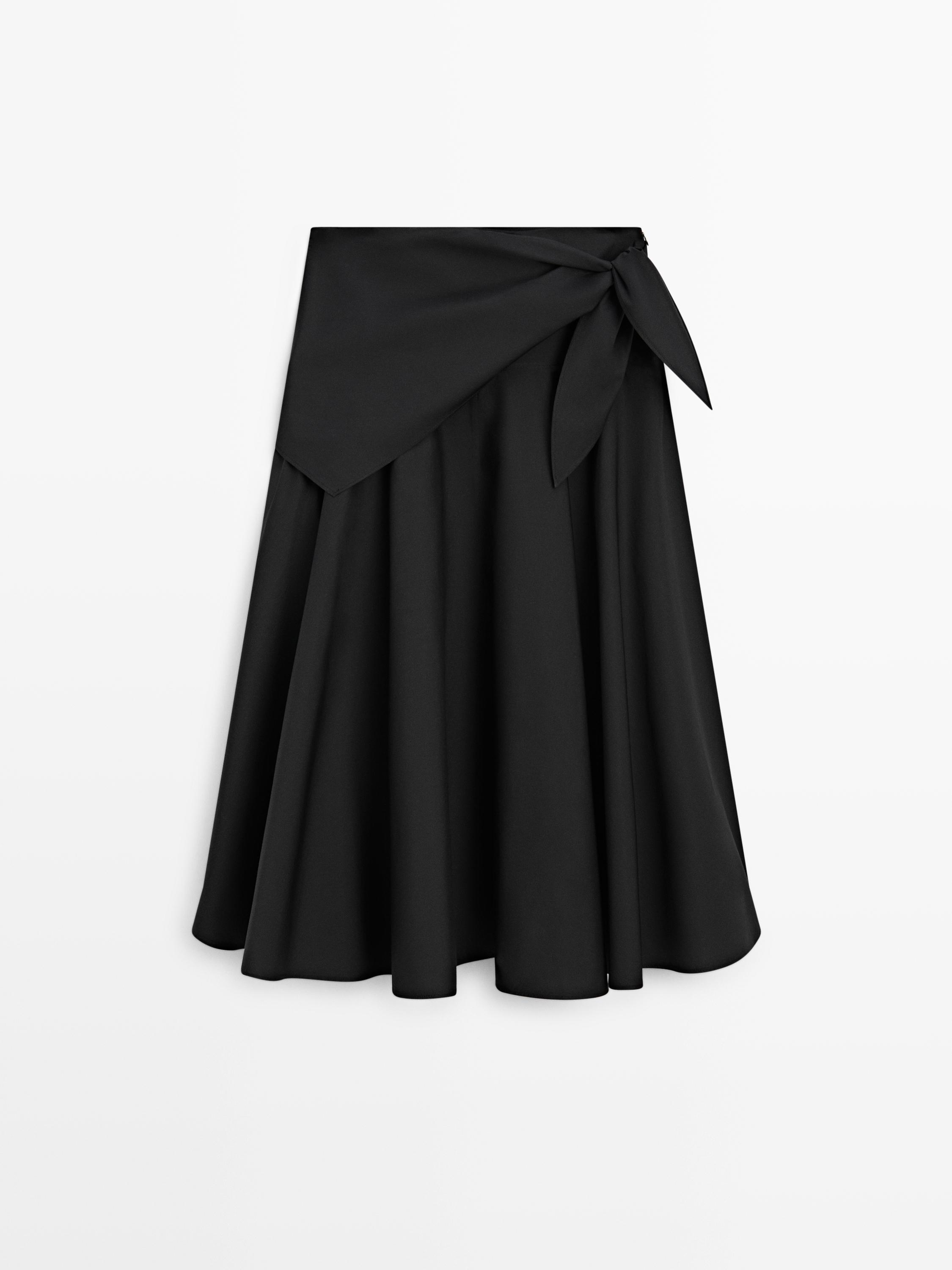 Midi skirt with scarf detail — BLACK