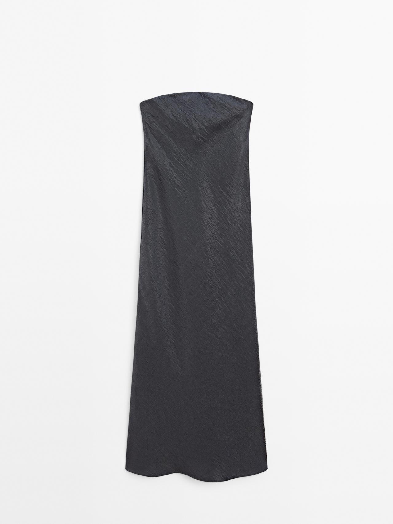 Massimo Dutti - Dame - Løs Midikjole Uden Stropper - Sølvgrå - 38