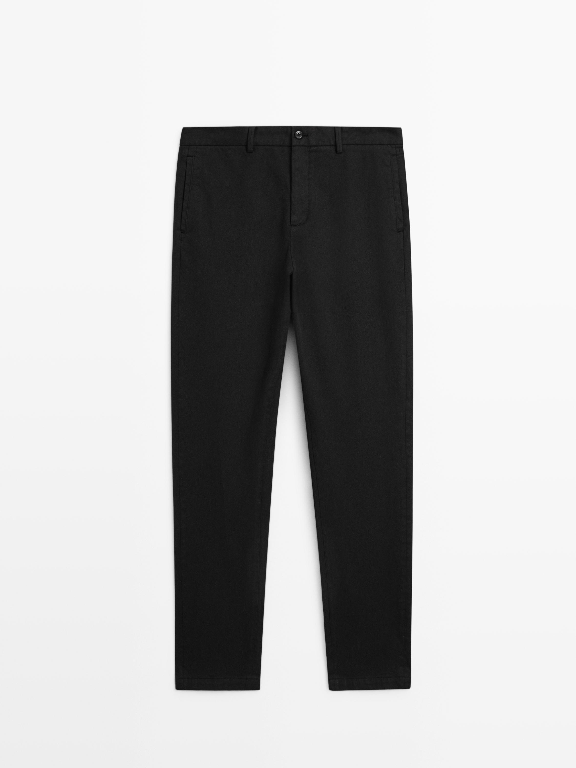 Cotton twill pants with elasticated waistband — BLACK