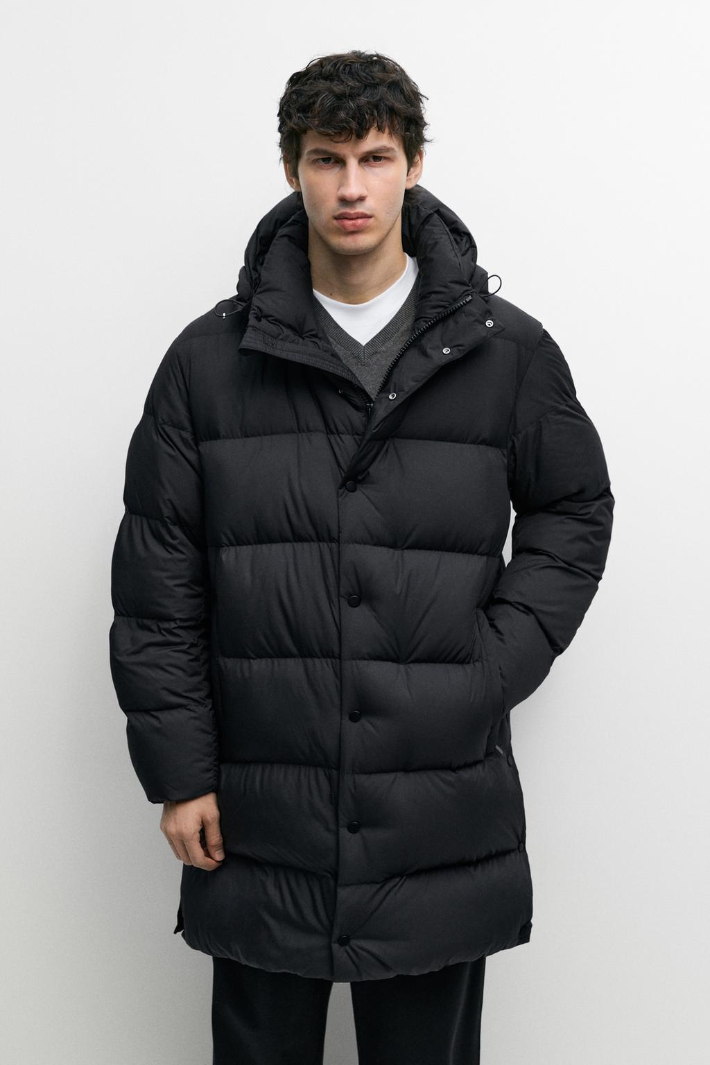 Down jacket with hood · Black, Grey | Massimo Dutti