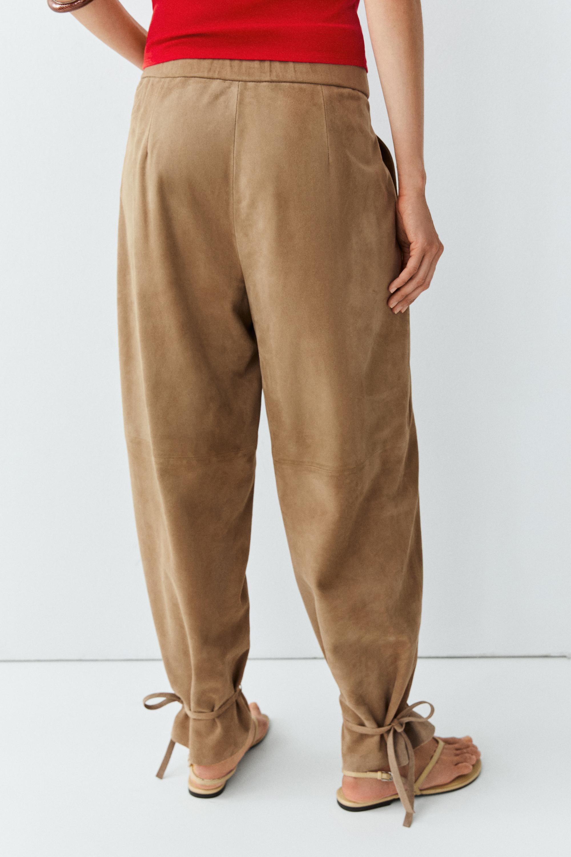 Suede leather pants with tie-detail hems — Green