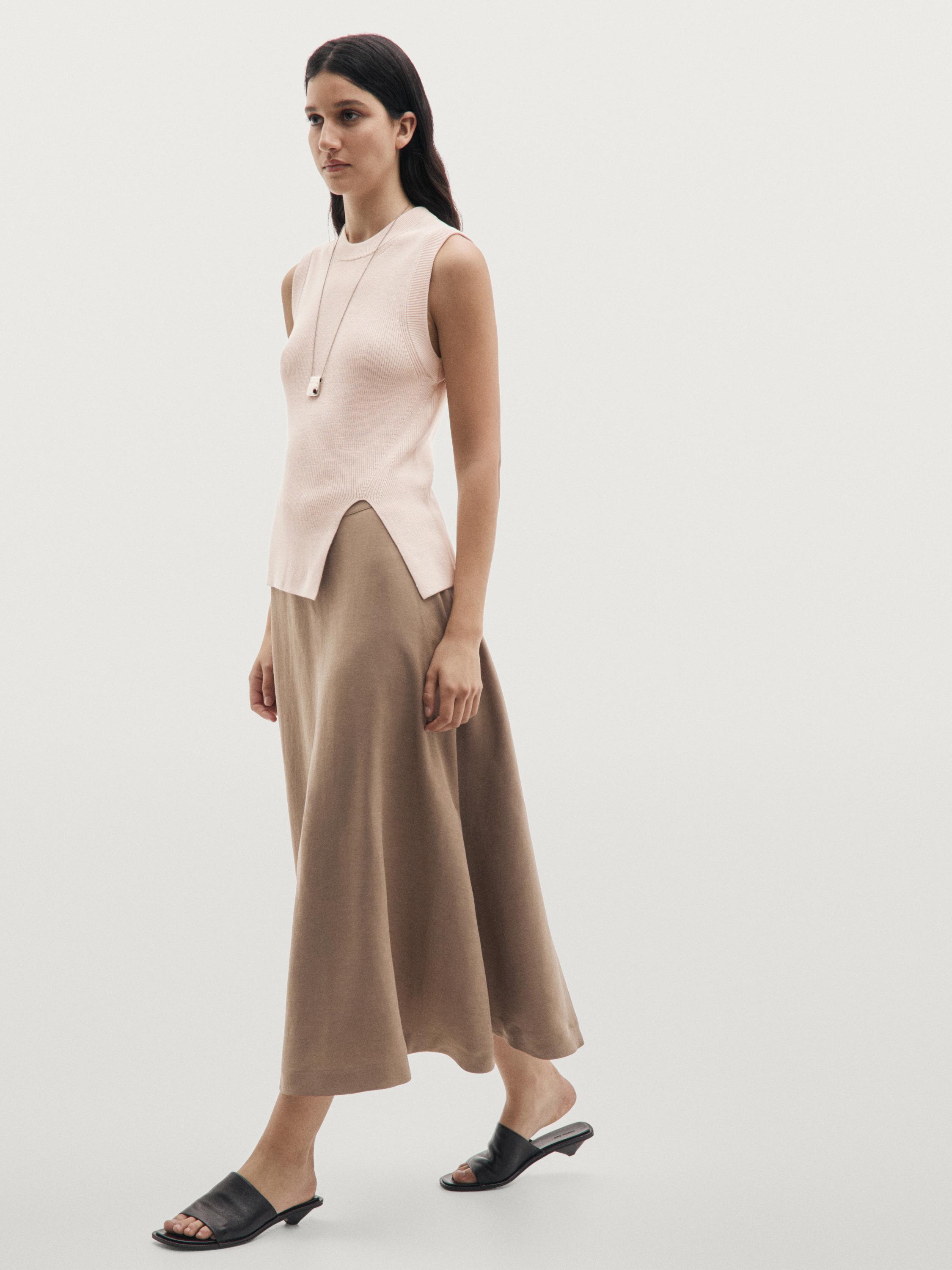 Flared midi skirt with elasticated waistband — Washed
