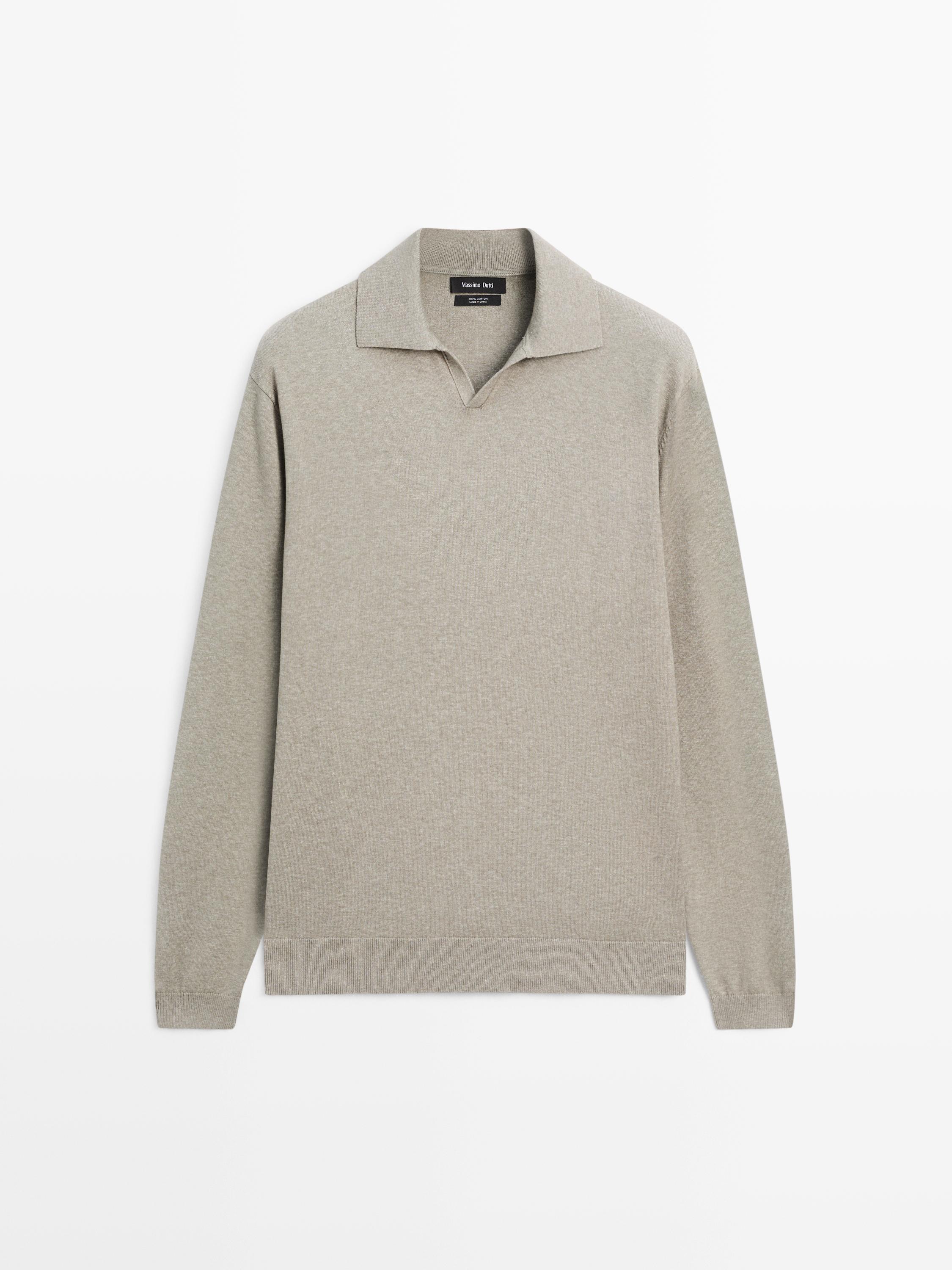 Cotton knit polo sweater — Greyish green