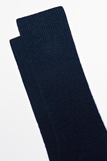 Plain knit wool socks — NAVY BLUE 4