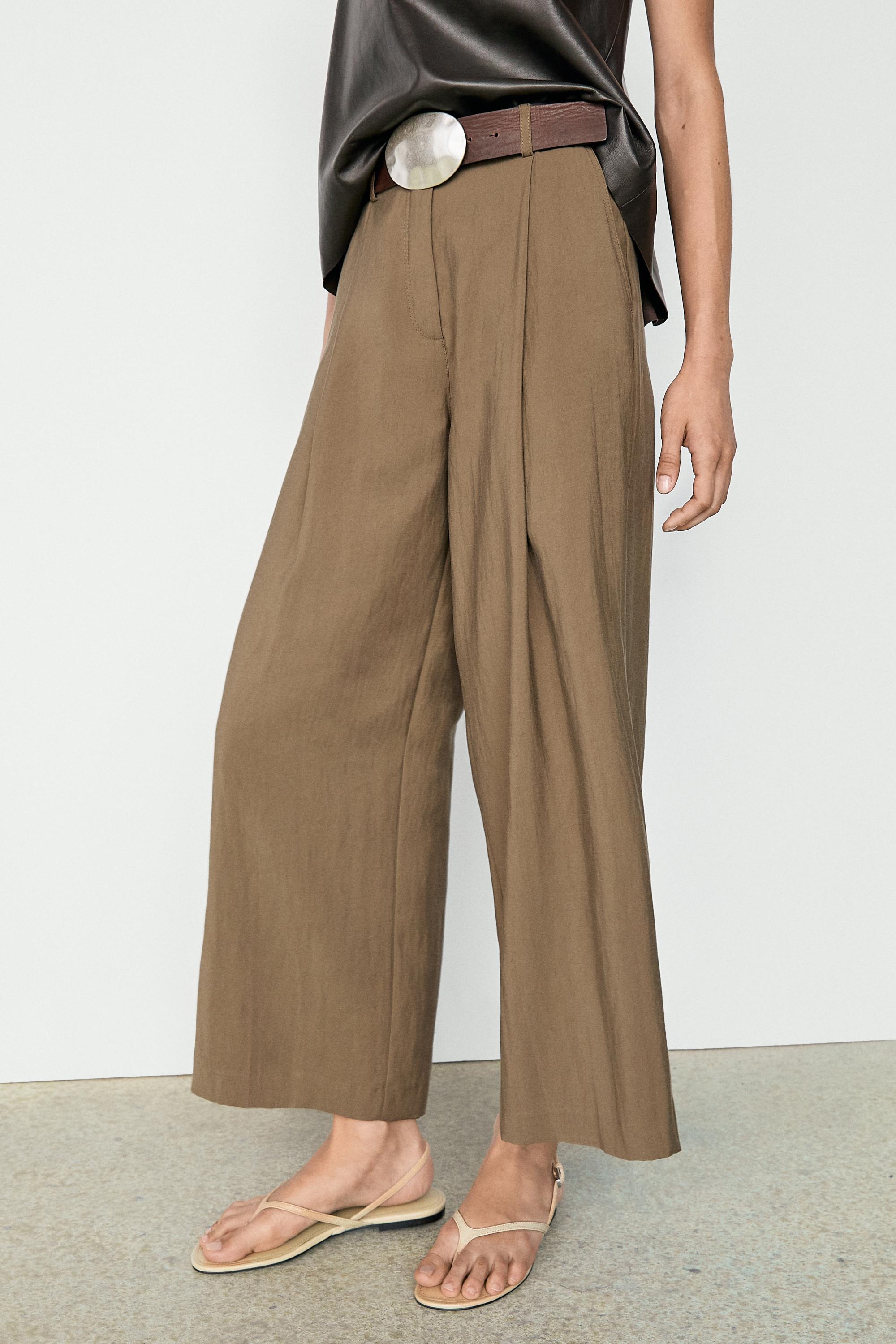 Flowing cropped wide-leg pants — MEDIUM KHAKI