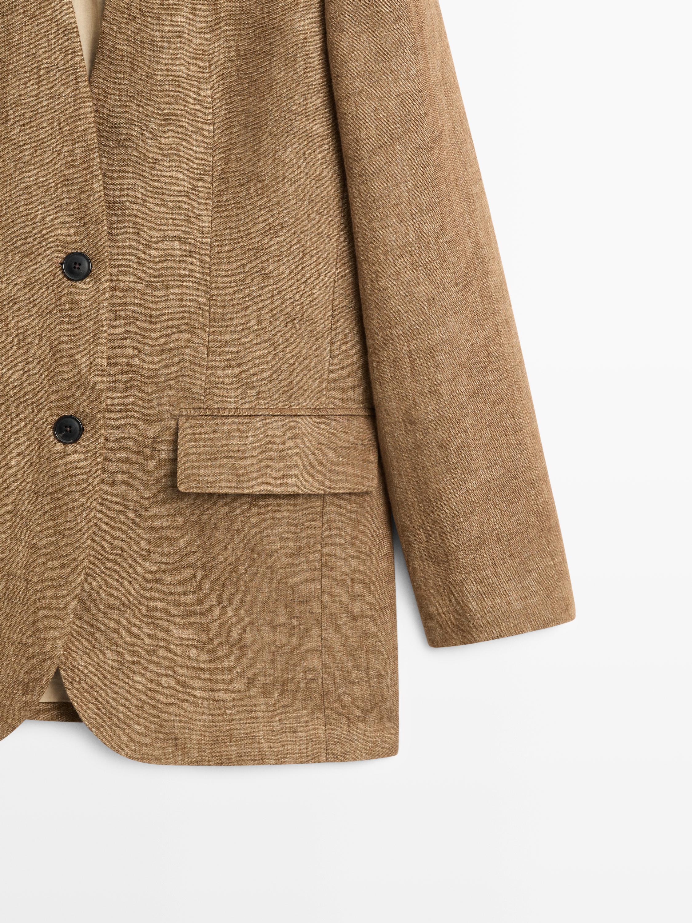 100% linen melange suit blazer — CAMEL