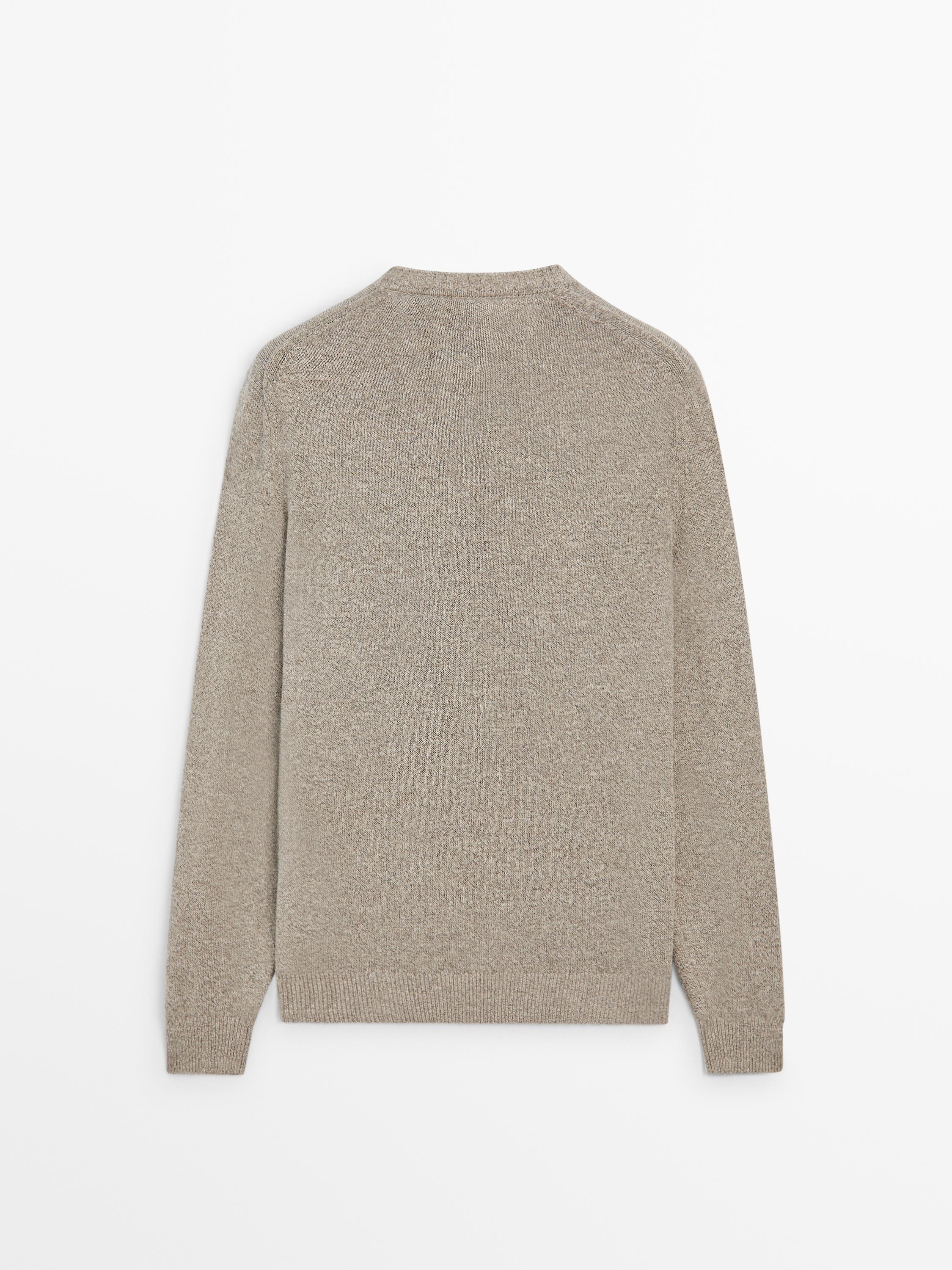 Cotton and linen mouliné knit sweater — BEIGE MARL