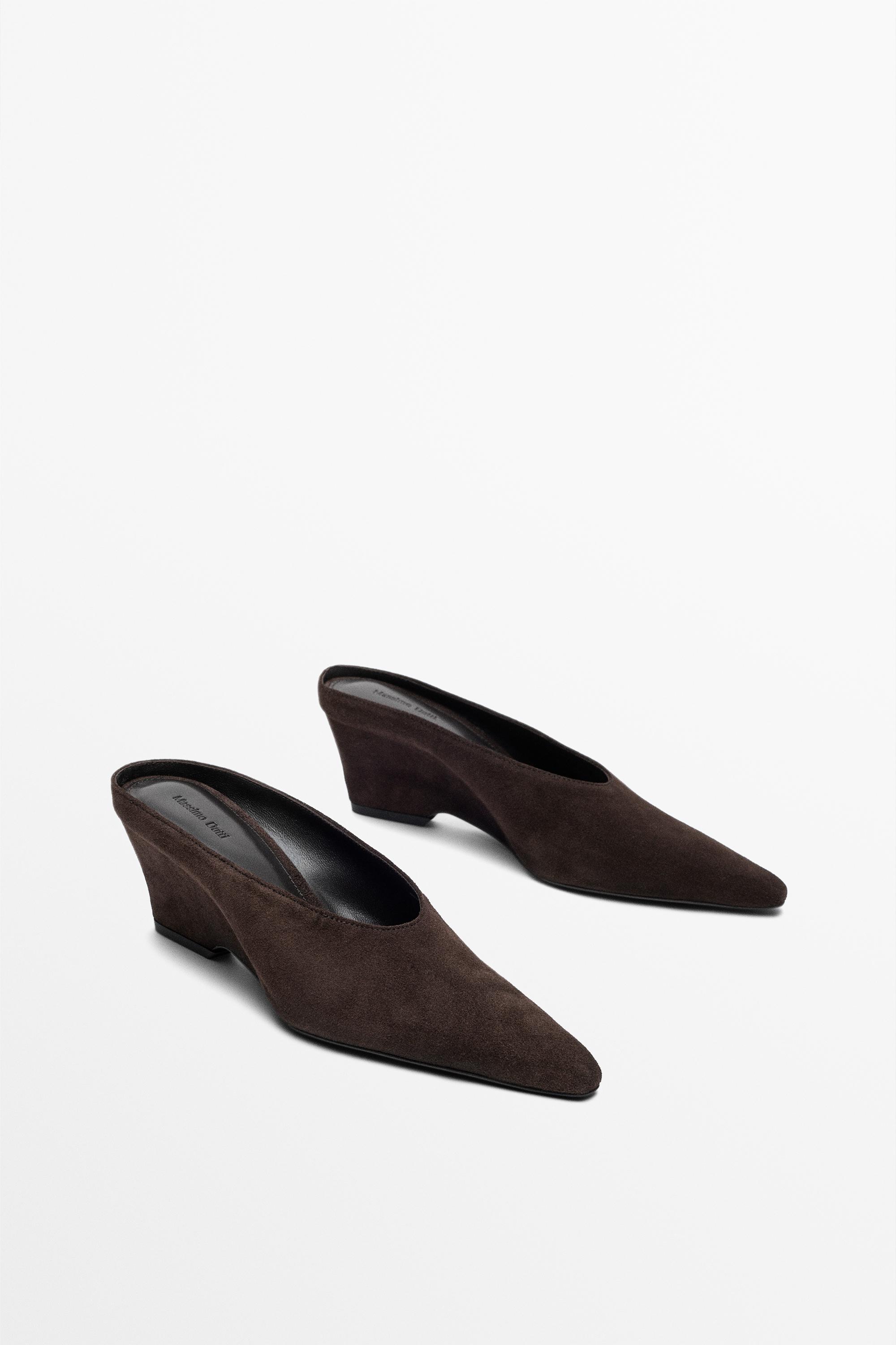 Leather slingback heel shoe — BROWN