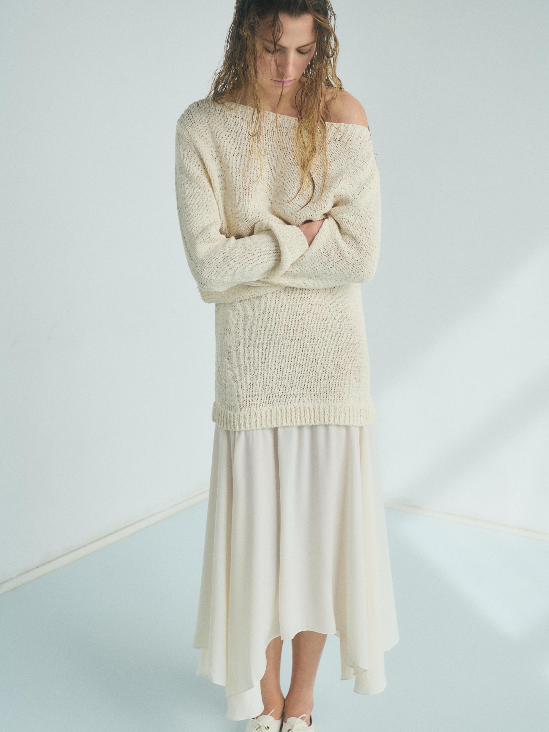 Combined asymmetric midi dress — CREAM