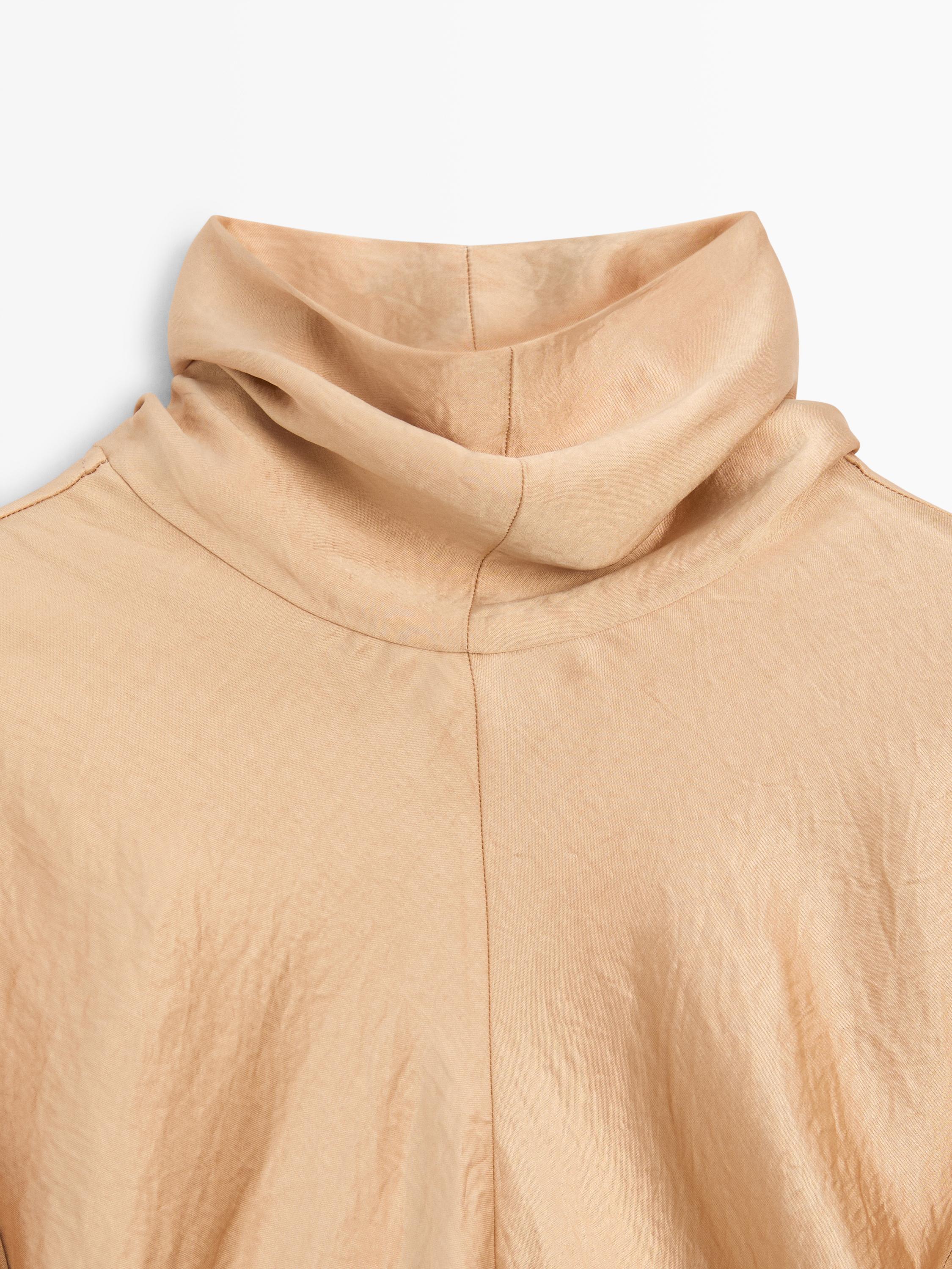 Flowing satin blouse with tie detail - STUDIO — Beige