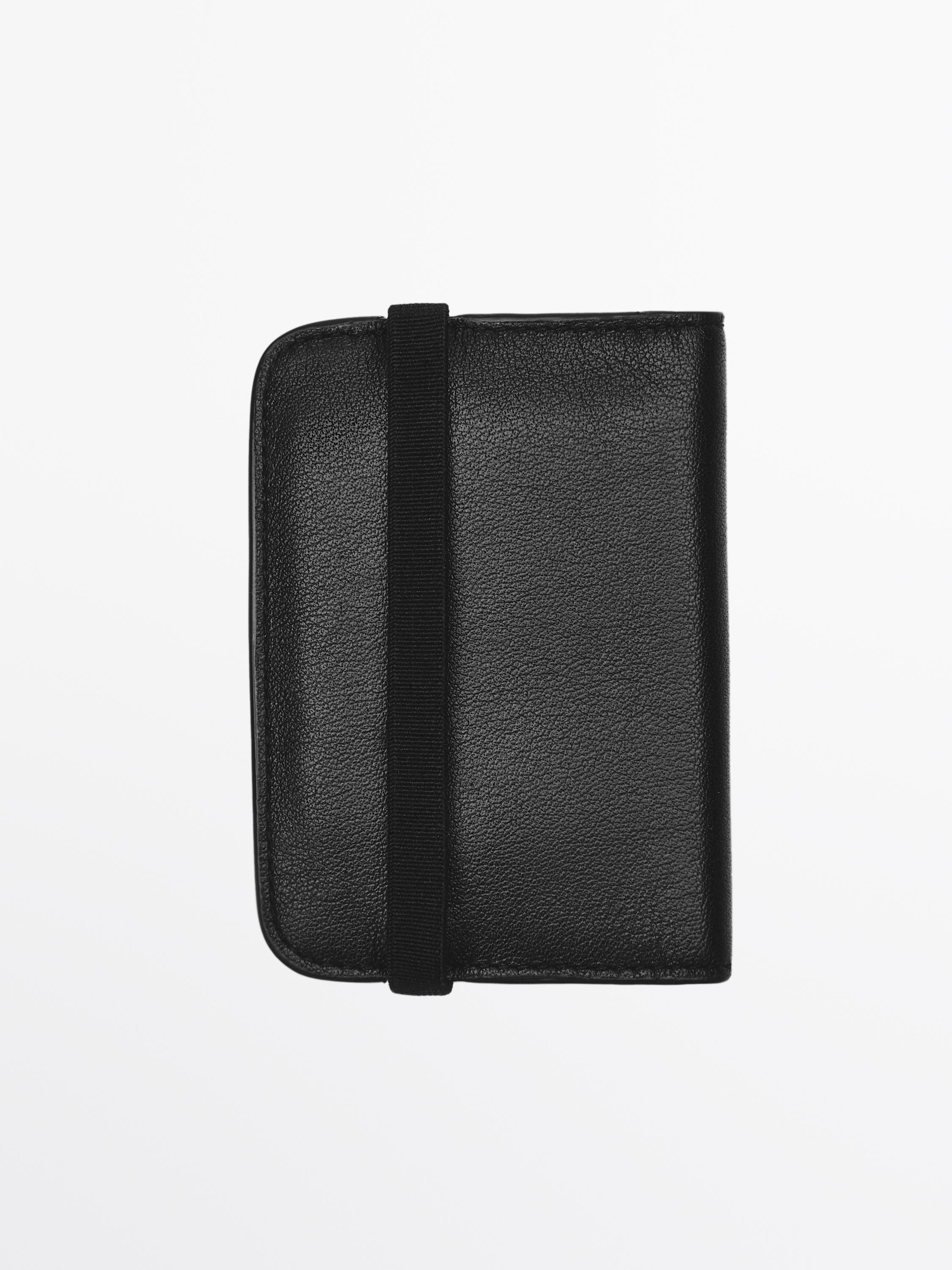 Nappa leather card holder with flap — BLACK