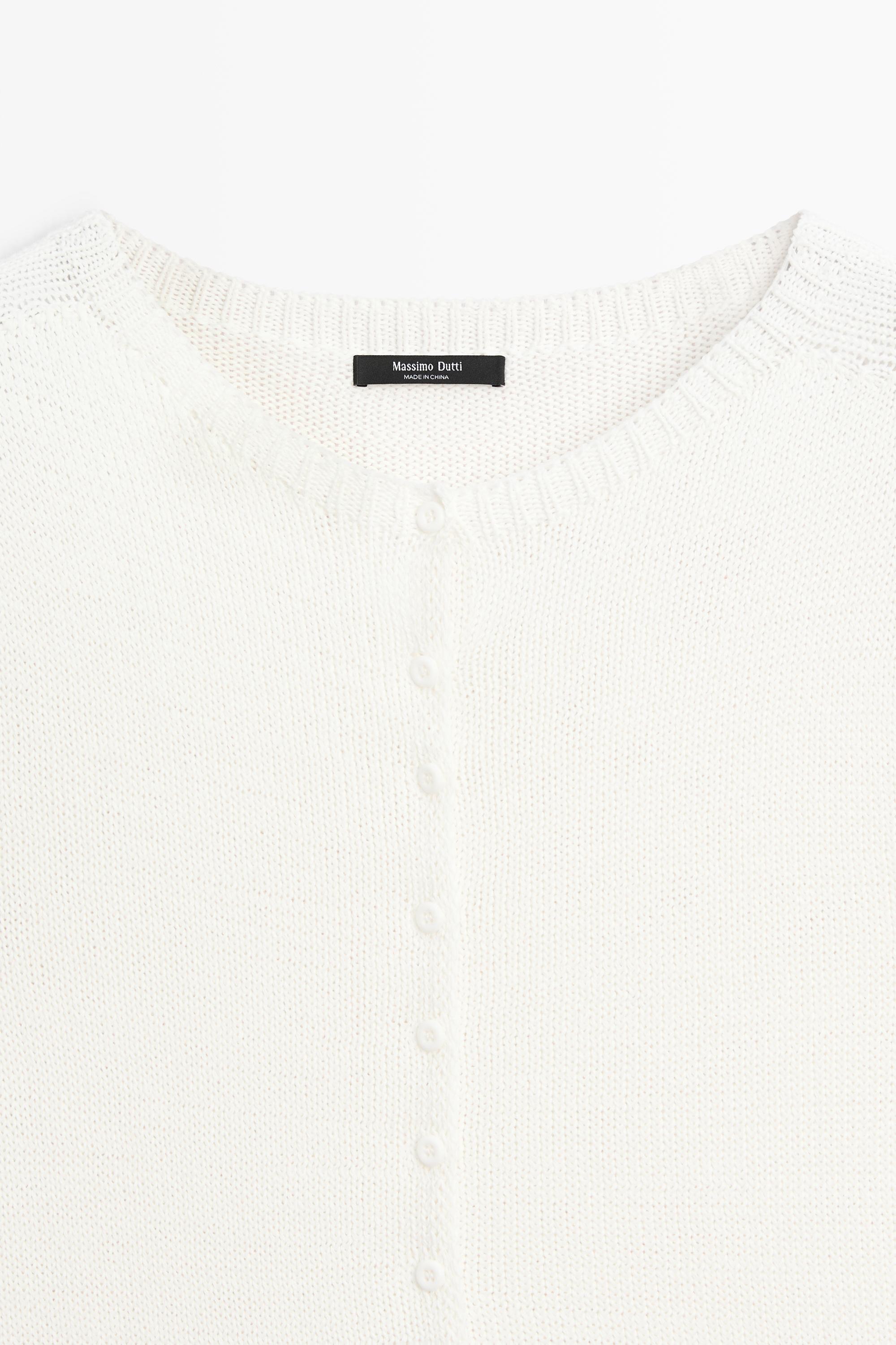 Cotton silk blend knit cardigan — WHITE