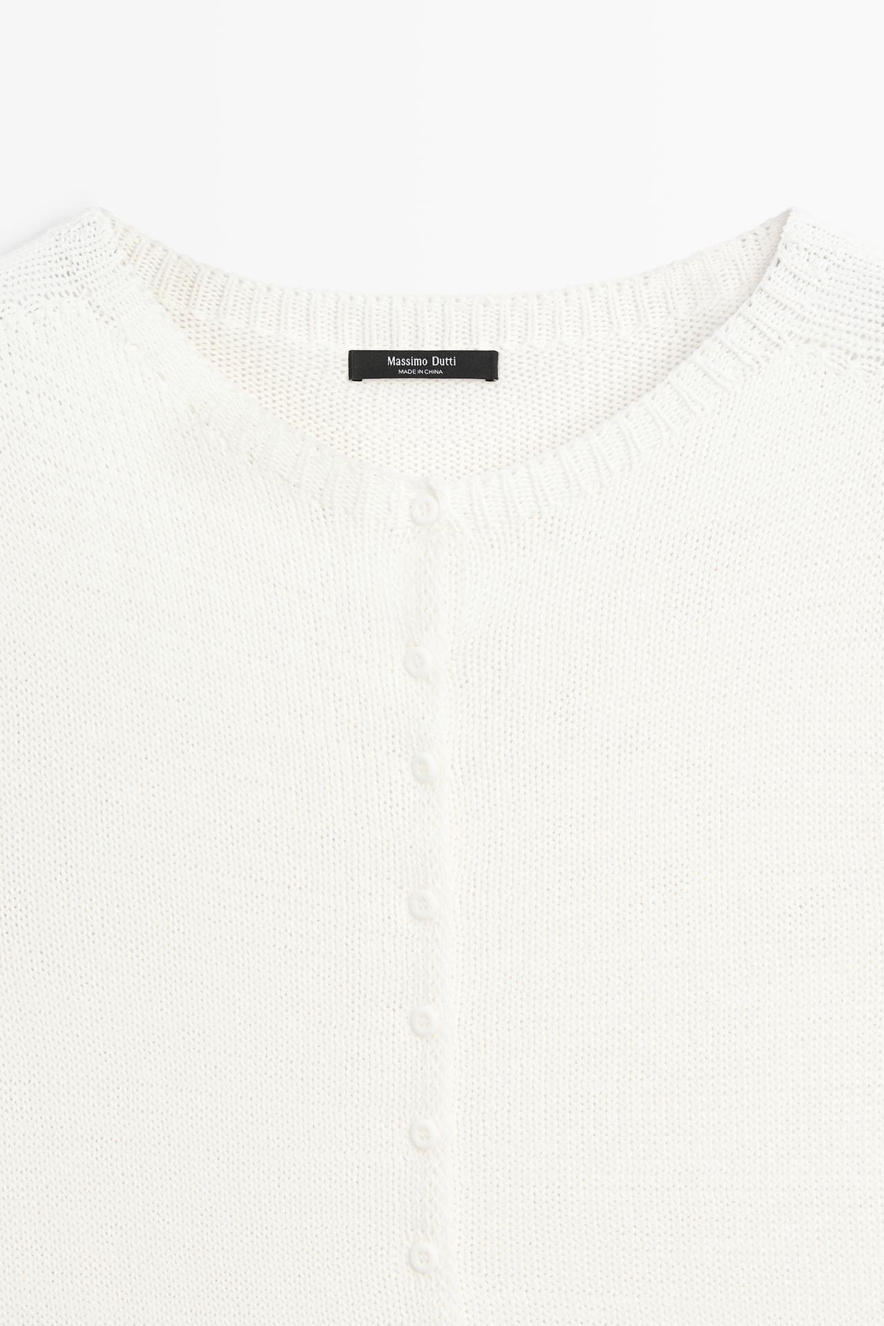 Cotton silk blend knit cardigan — WHITE