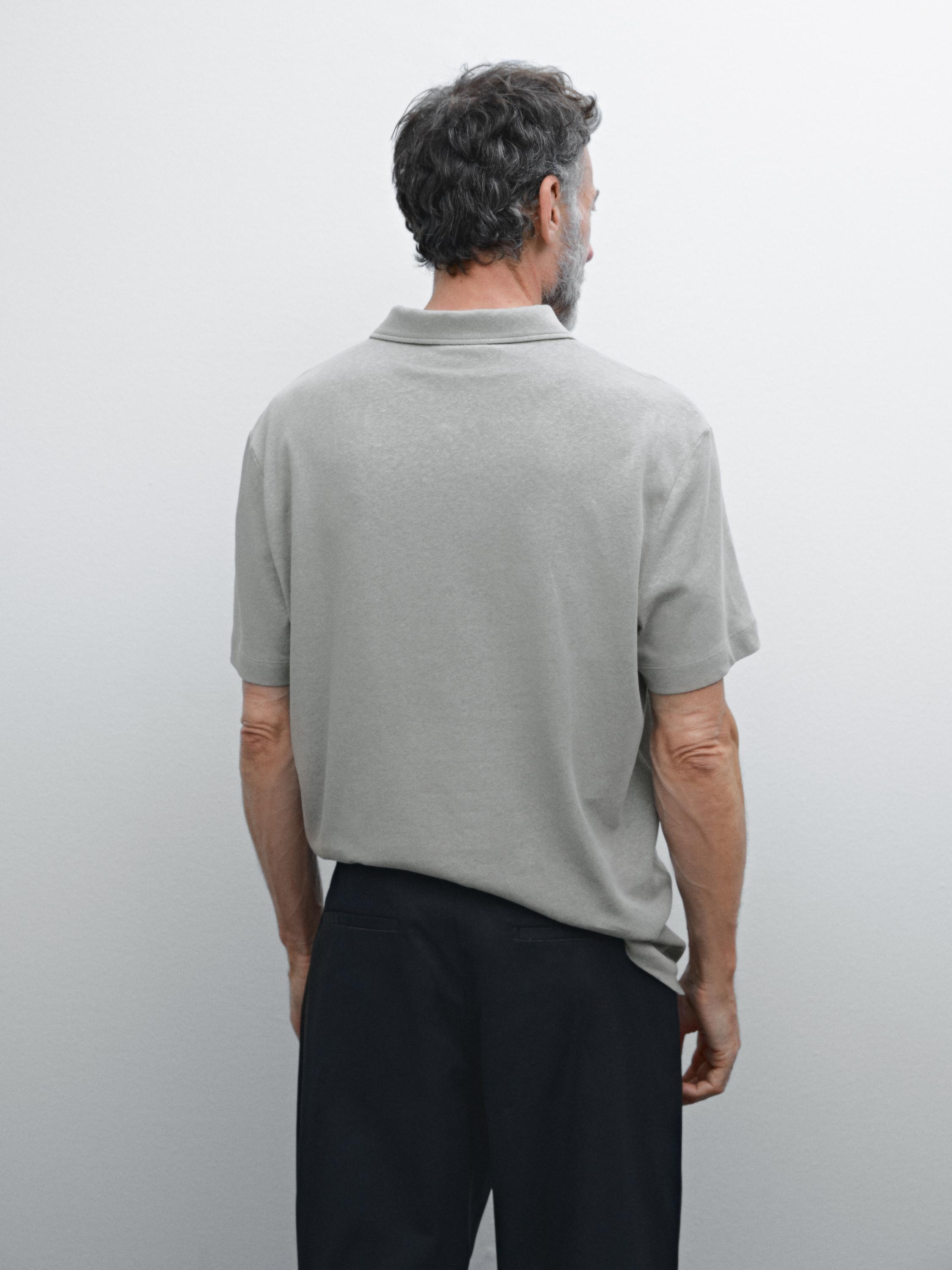 Linen blend short sleeve polo shirt