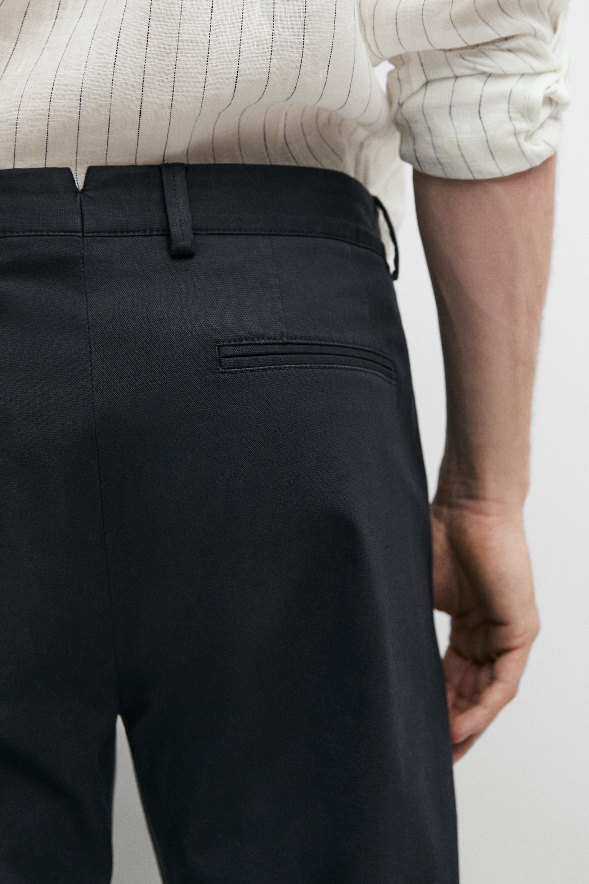 Cotton-blend slim fit pants — NAVY BLUE