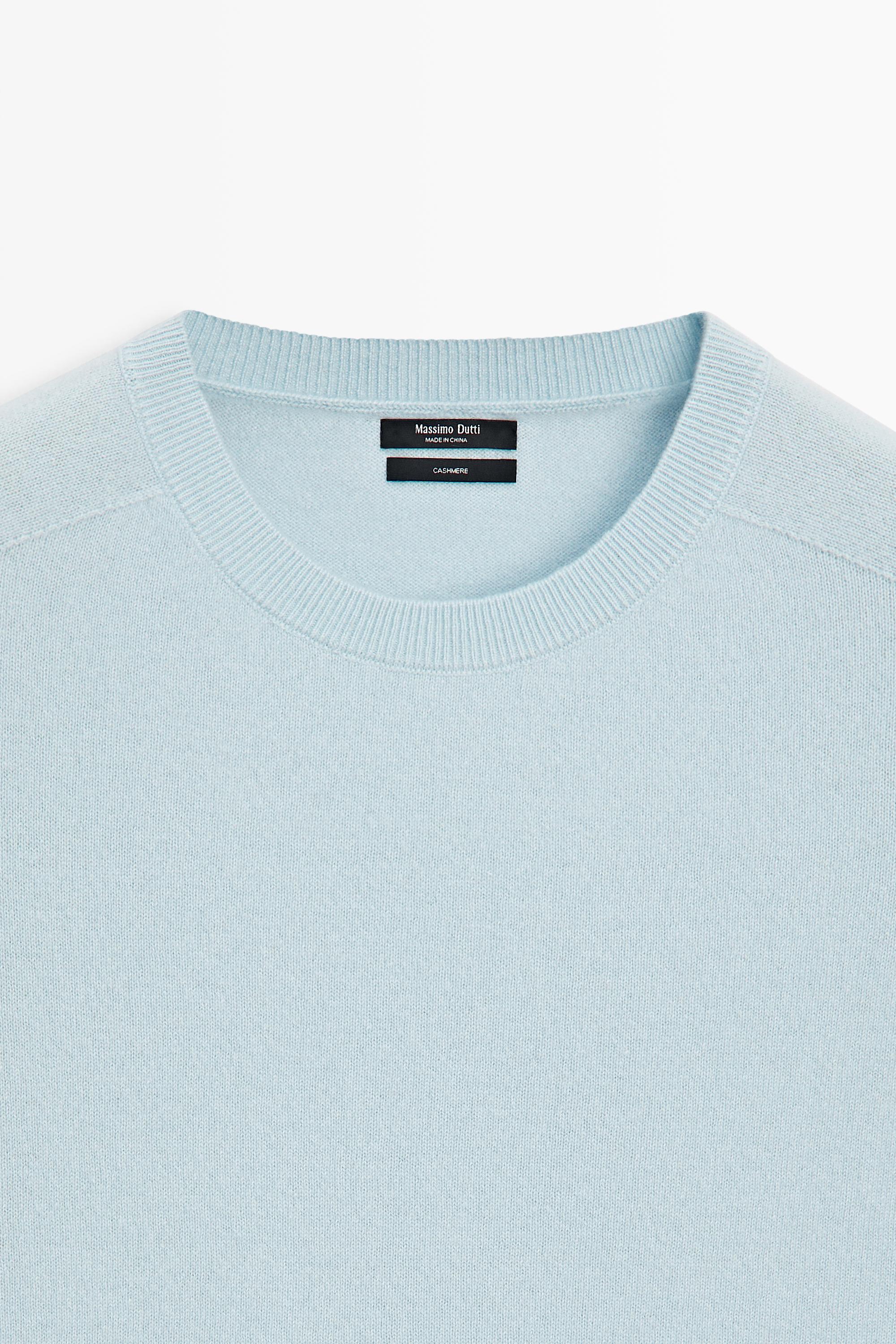 100% cashmere short sleeve knit sweater — SKY BLUE