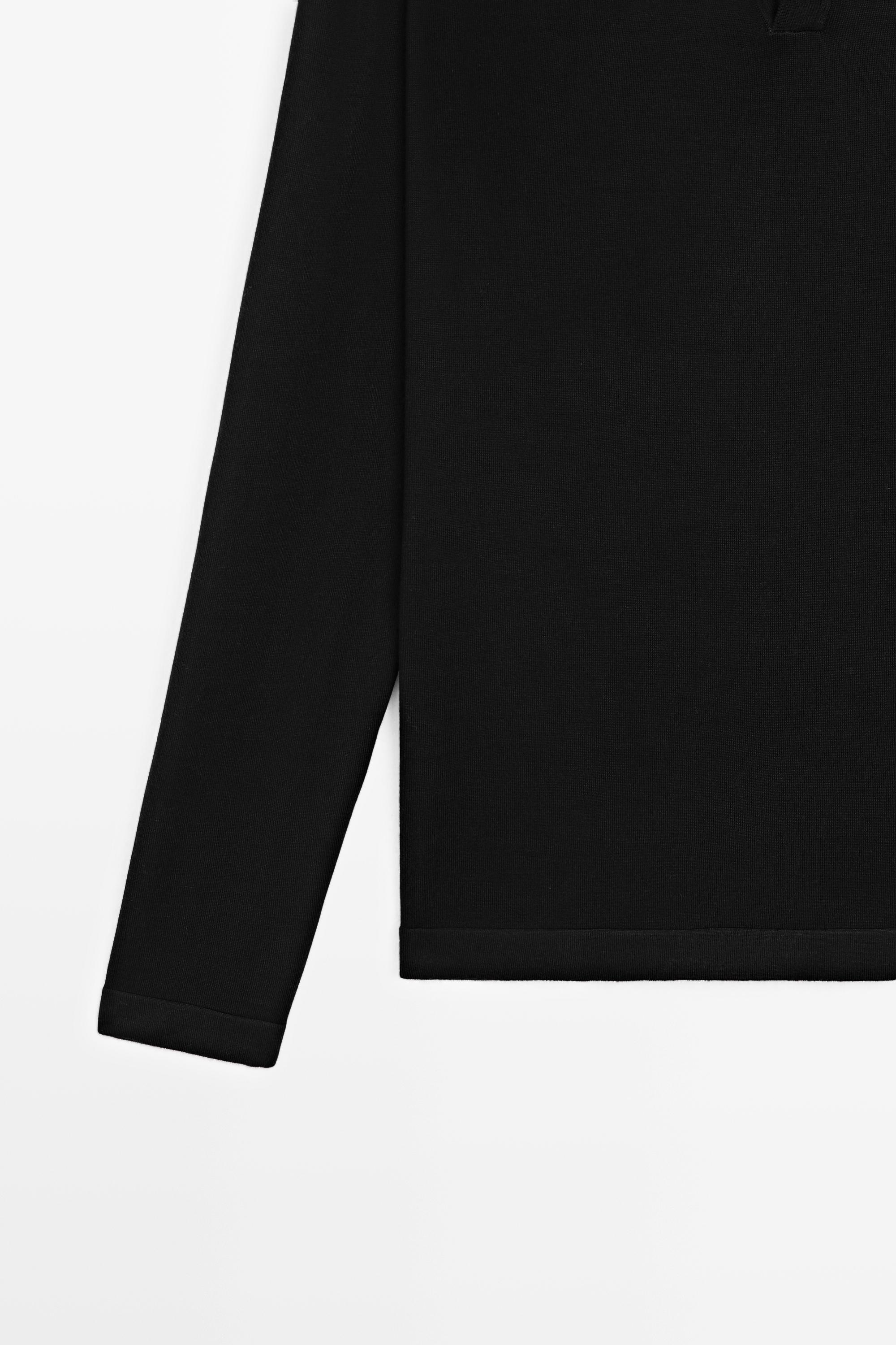 100% merino wool knit polo sweater — BLACK
