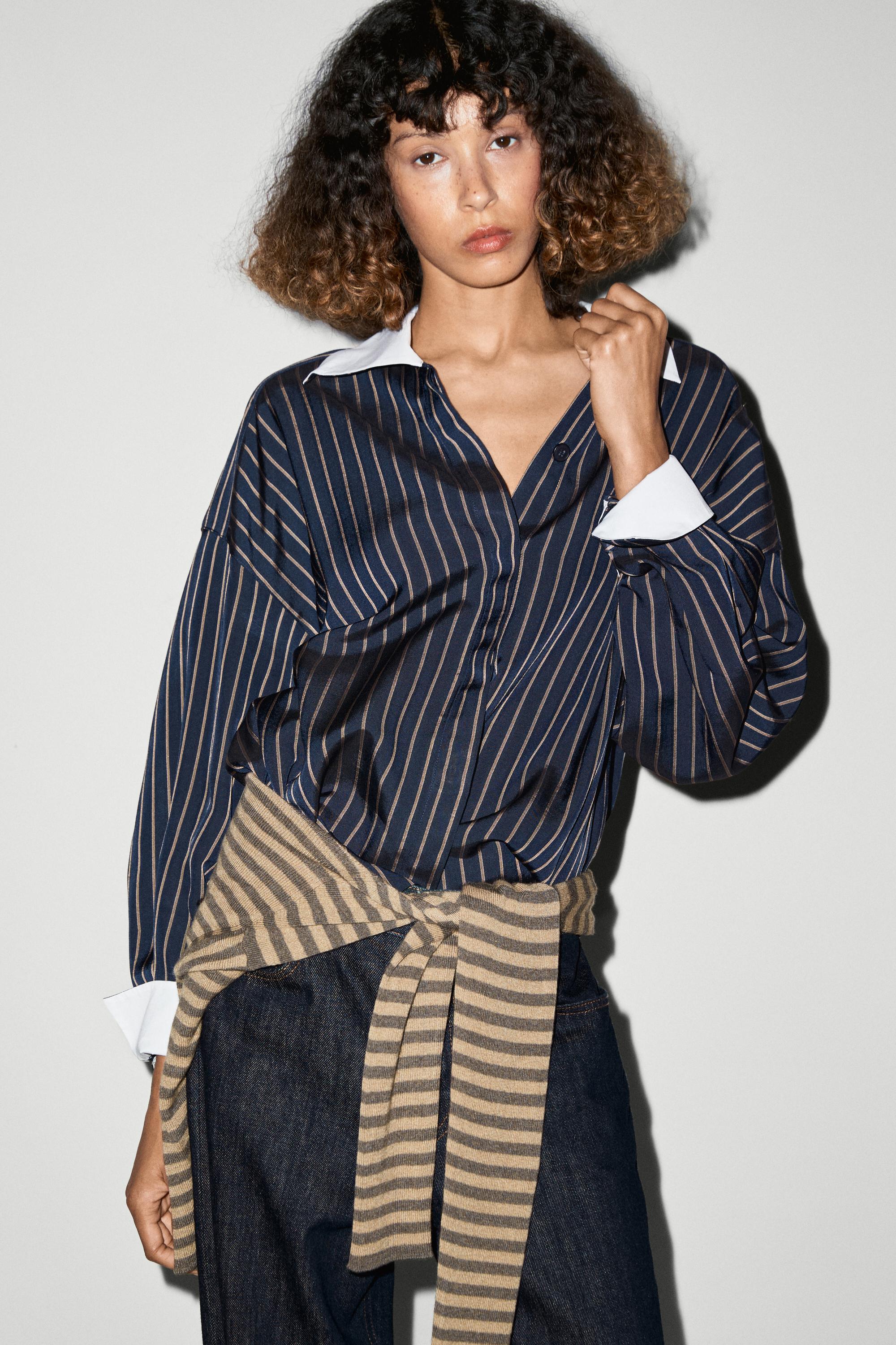 Striped contrast collar shirt