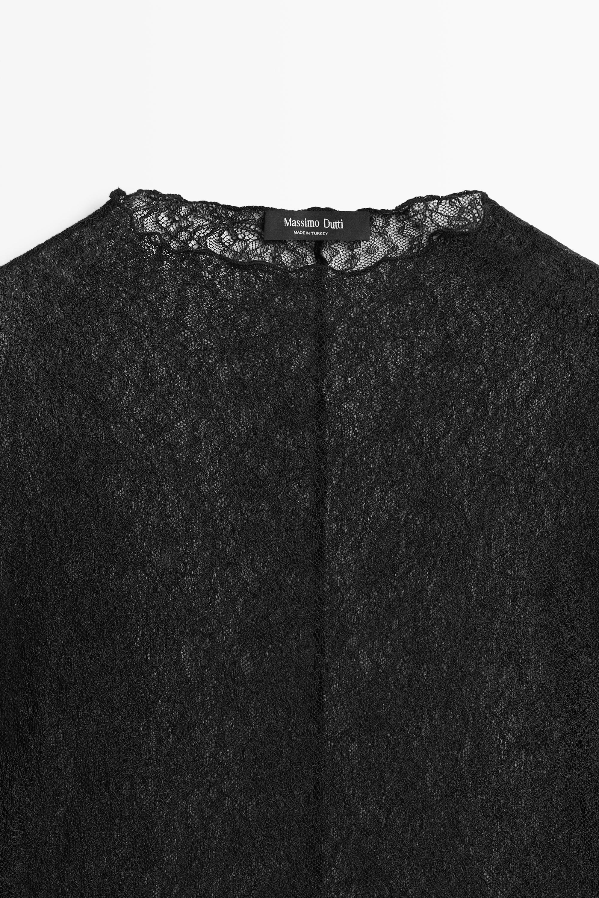 Semi-sheer lace detail T-shirt — BLACK