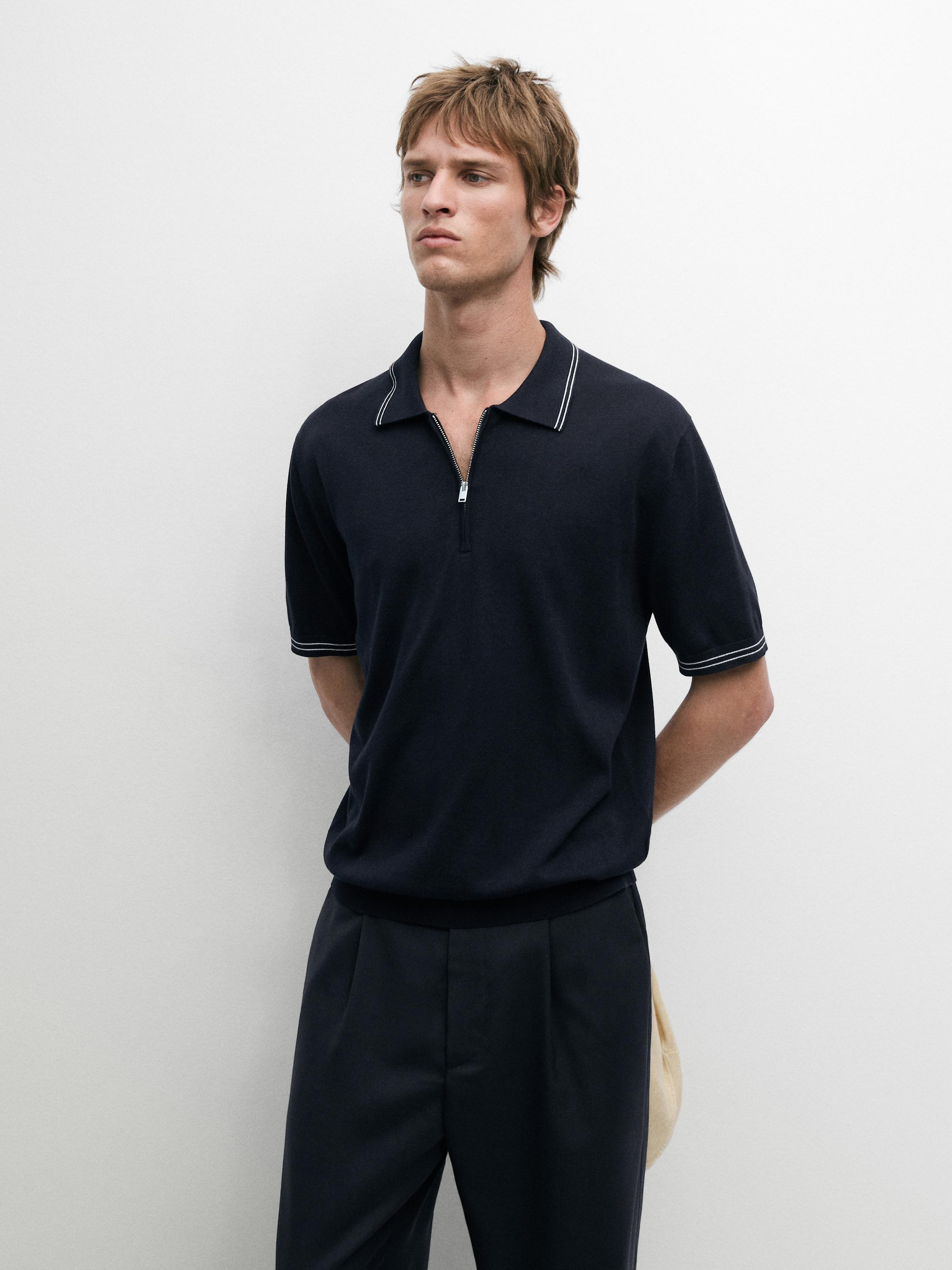 Knit polo sweater with collar detail