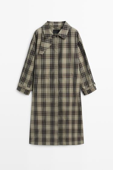 Long plaid cotton blend trench — Powder 2