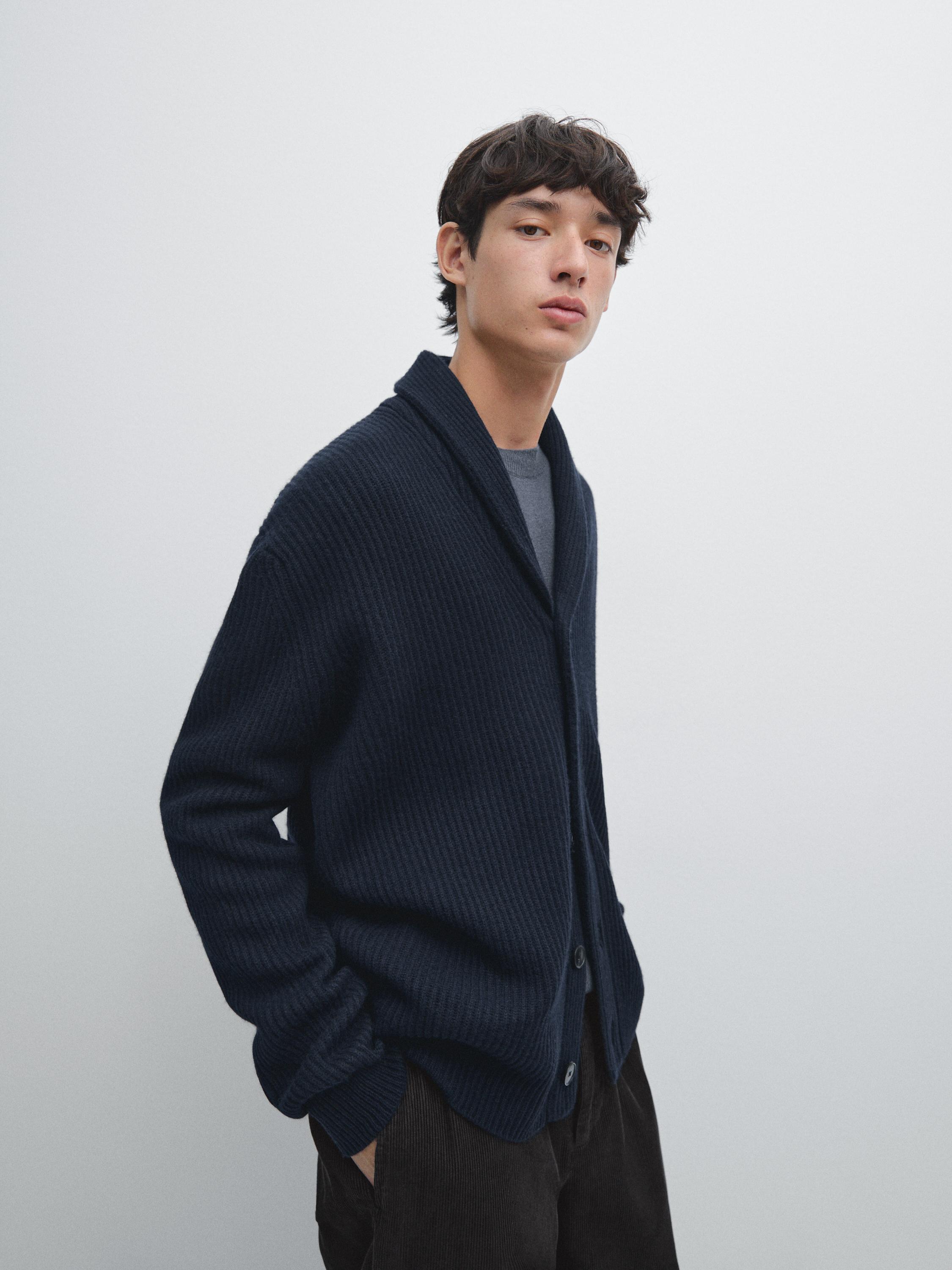 Knit wool blend cardigan with collar