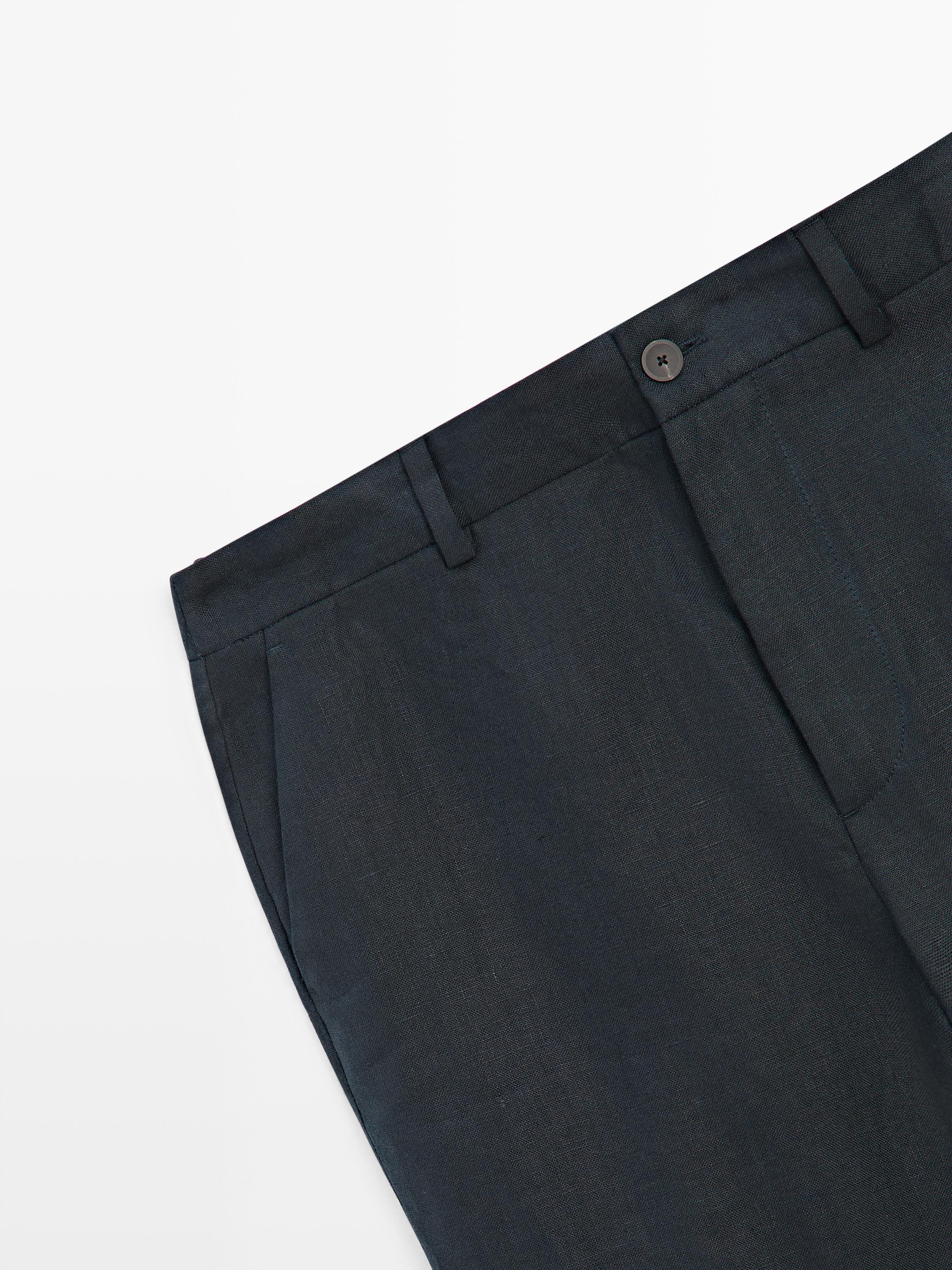 Lightweight 100% linen trousers — NAVY BLUE
