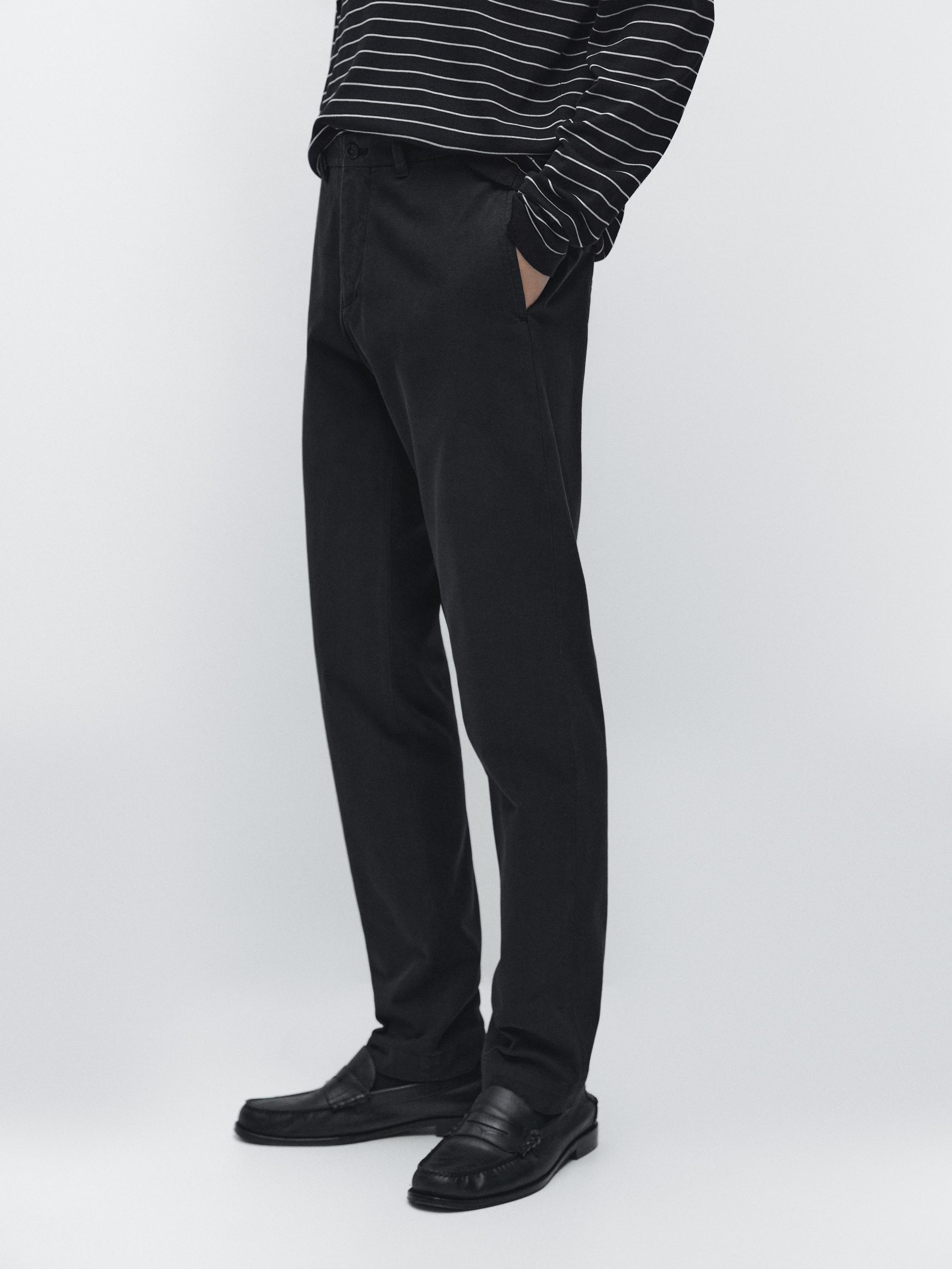 Cotton blend slim fit trousers — NAVY BLUE